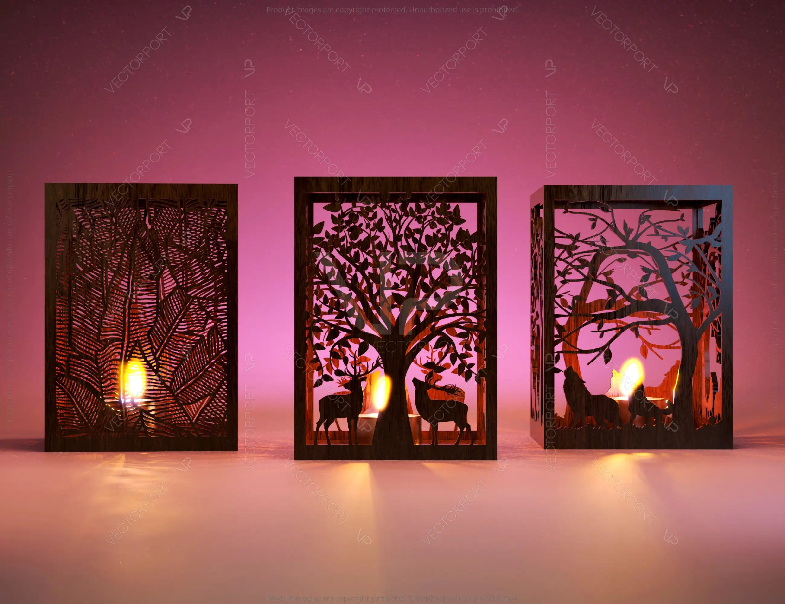 Candle Holder Laser Cut Tree & Animals Lamp wood Tea light Lantern Votive Gift | SVG, DXF, AI |#032|