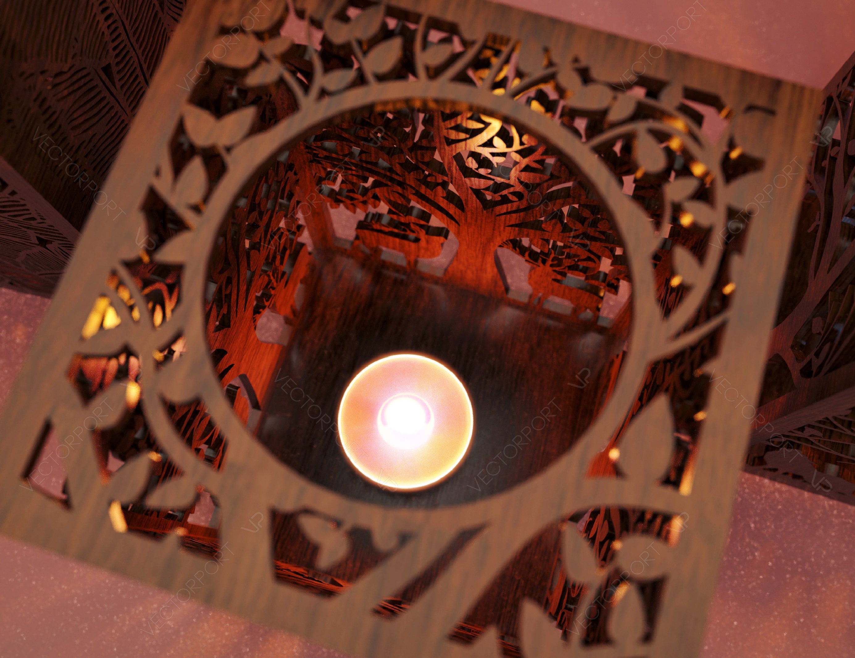 Candle Holder Laser Cut Tree & Animals Lamp wood Tea light Lantern Votive Gift | SVG, DXF, AI |#032|