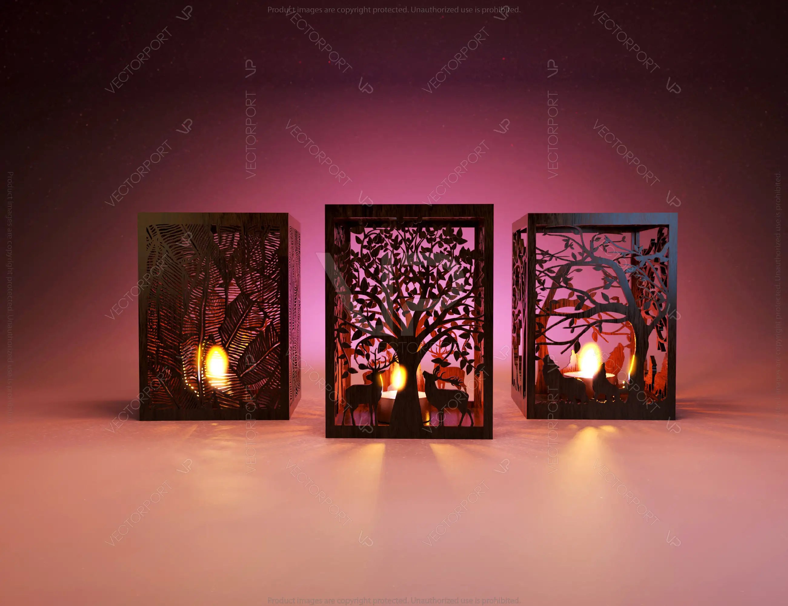 Candle Holder Laser Cut Tree & Animals Lamp wood Tea light Lantern Votive Gift | SVG, DXF, AI |#032|