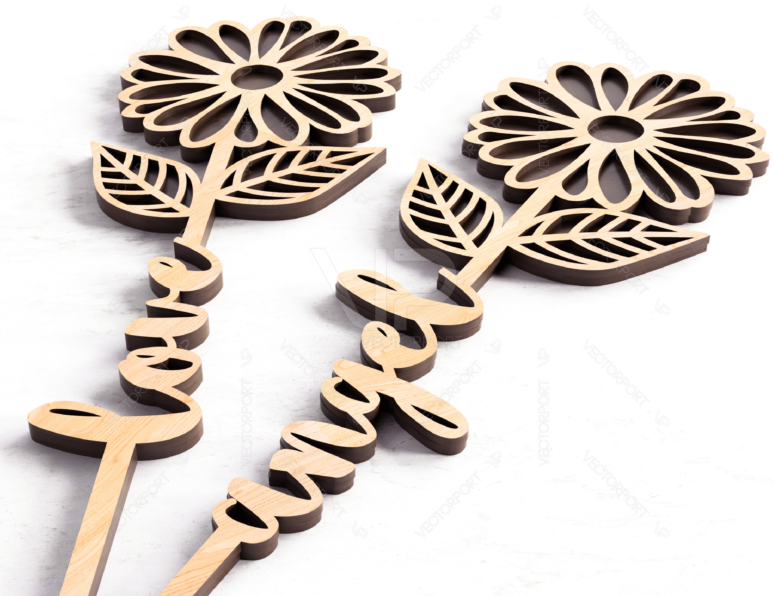 Daisy - Laser Personalized Cut Out Art Valentine Day Acrylic wood Flower with name editable Cut Files |#U033|