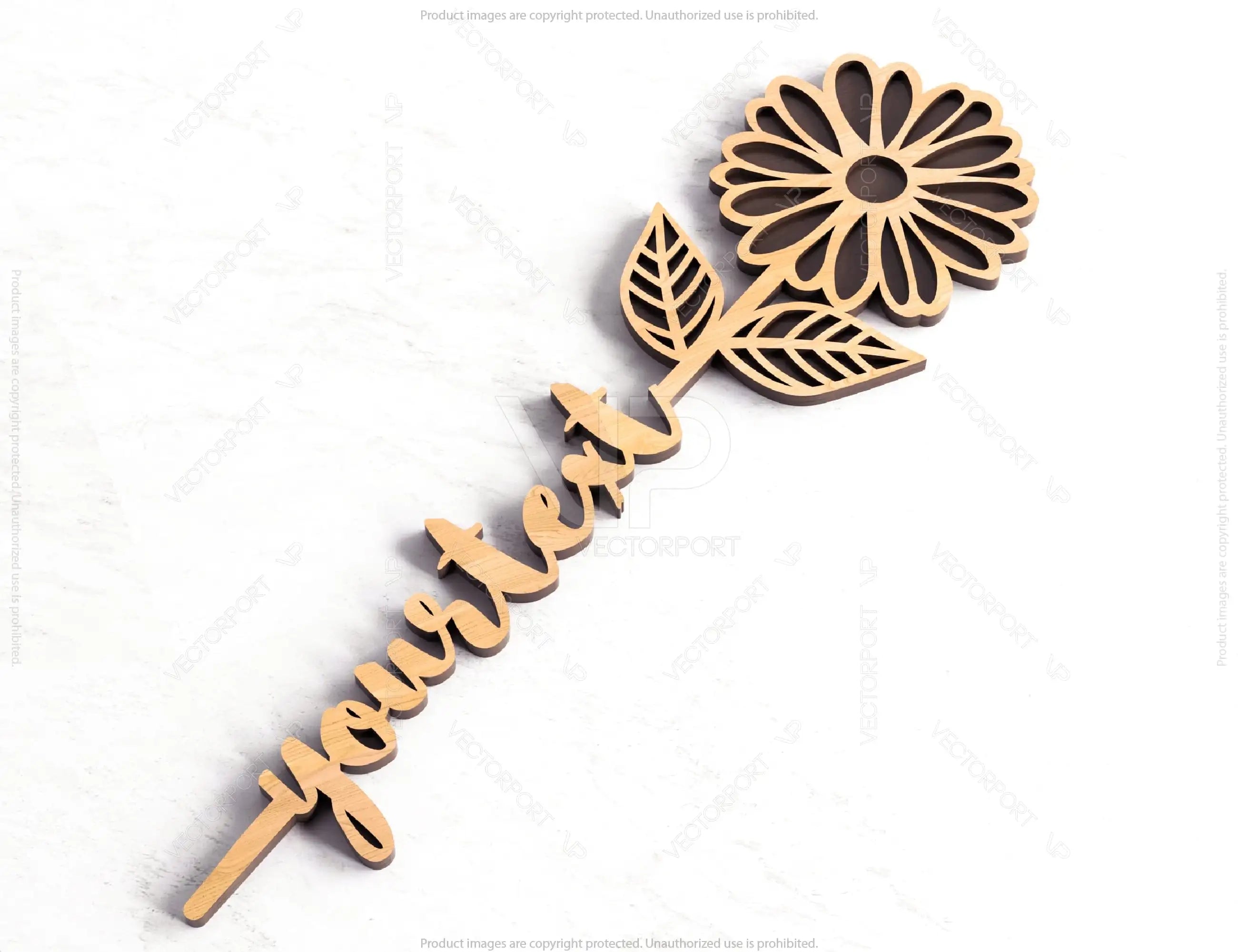 Daisy - Laser Personalized Cut Out Art Valentine Day Acrylic wood Flower with name editable Cut Files |#U033|