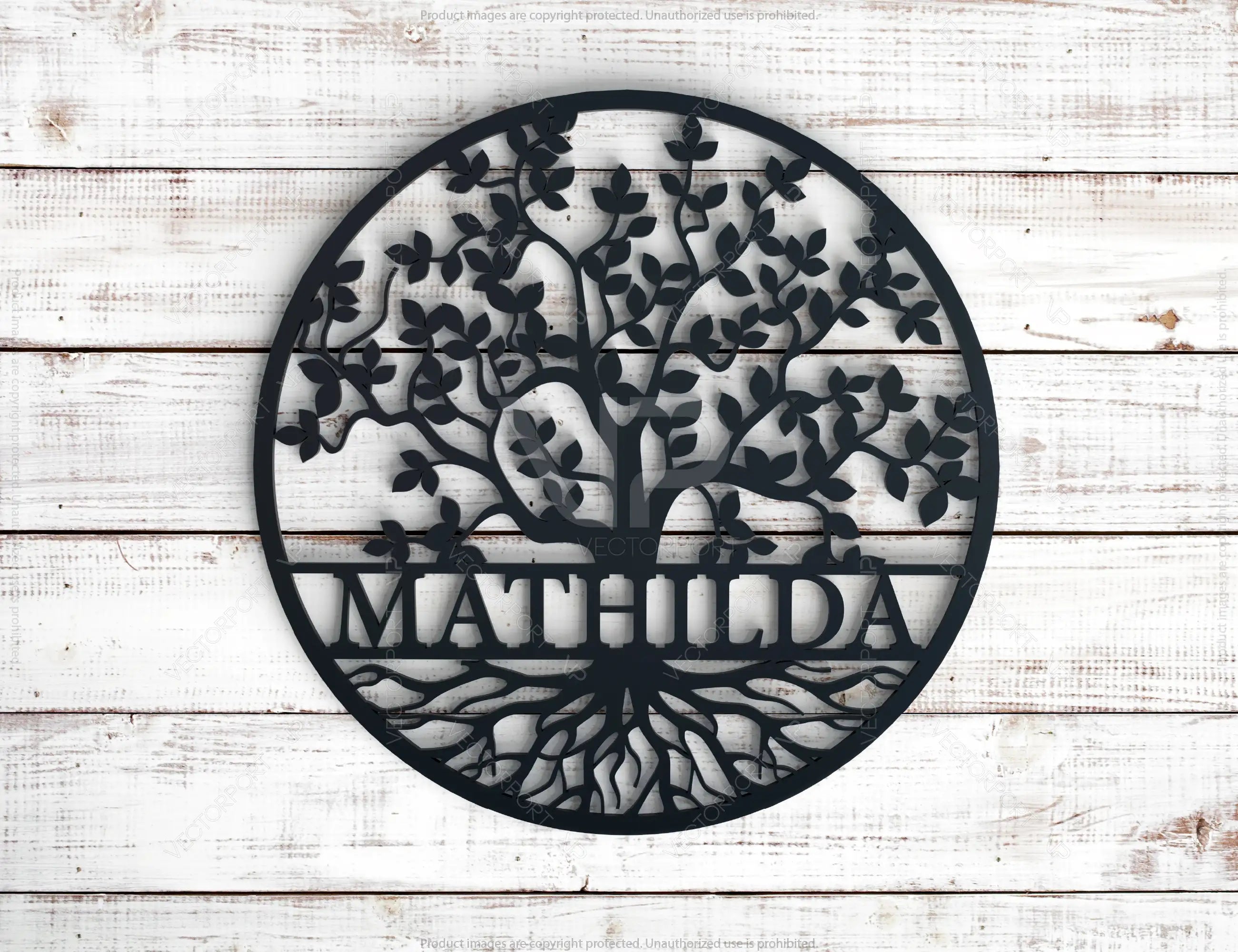 Round Tree with leaves Split Monogram Name Sign Letters | SVG, DXF, AI |#033|