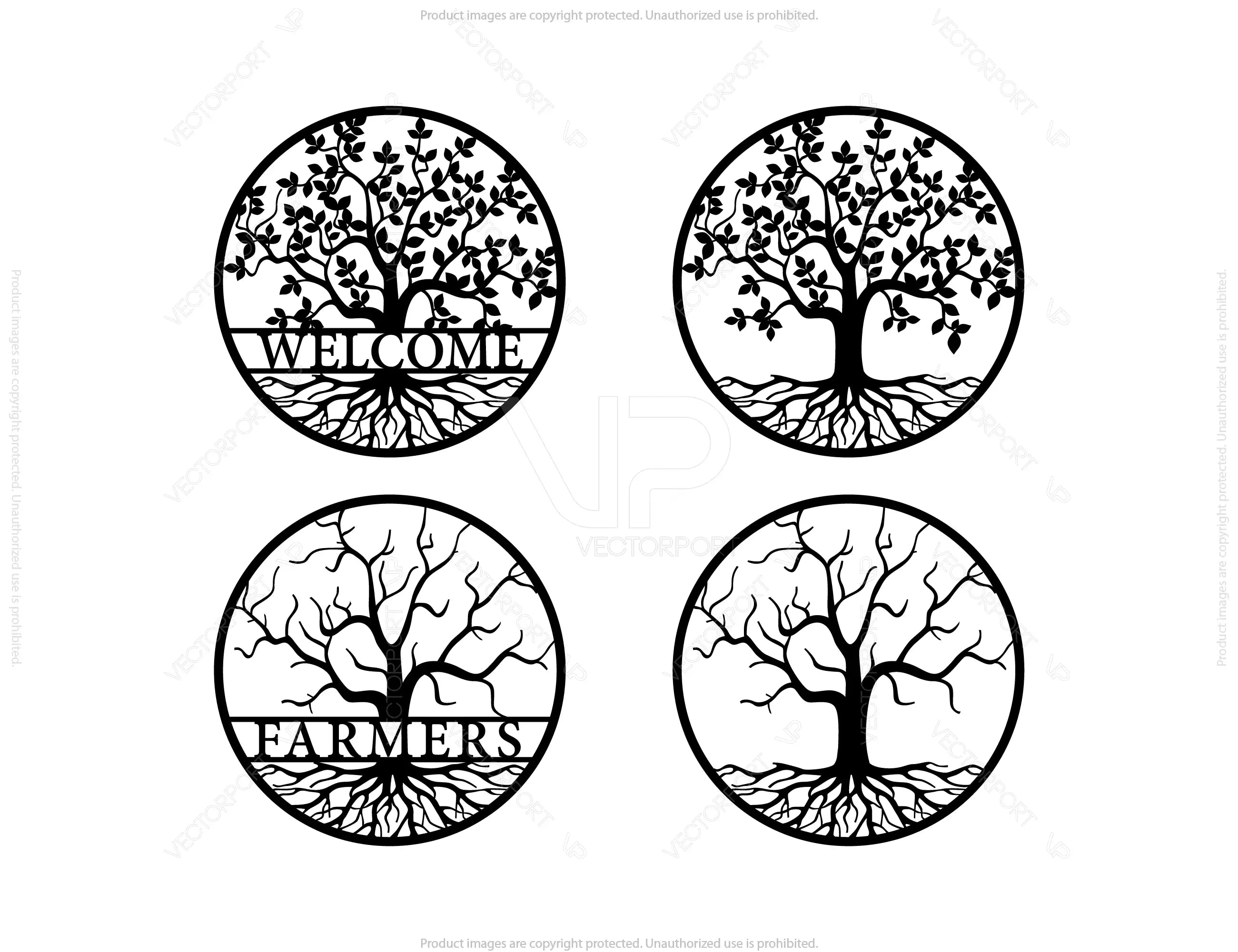 Round Tree with leaves Split Monogram Name Sign Letters | SVG, DXF, AI |#033|