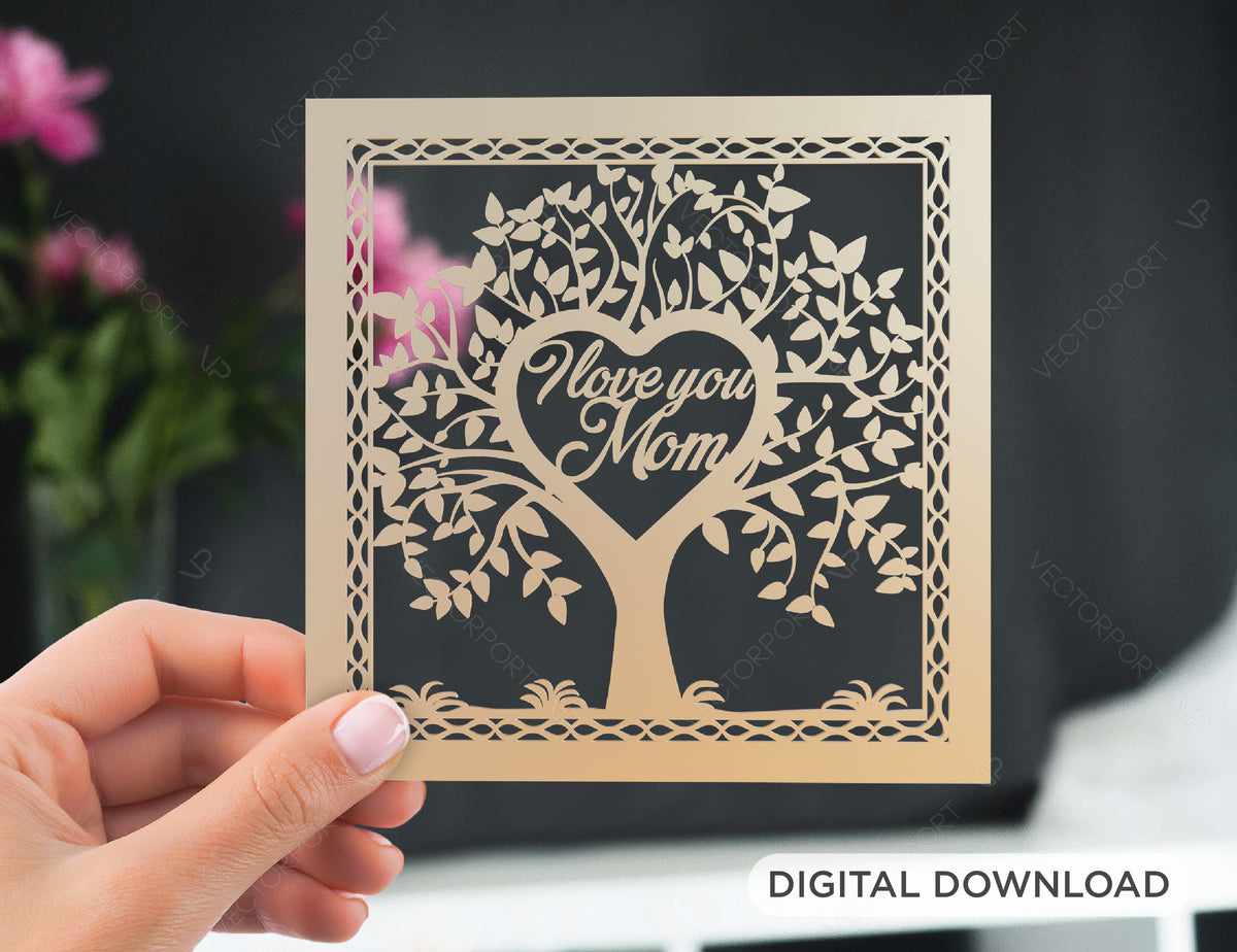 Mothers Day I love you Mom Tree Frame laser cut gift | SVG, DXF, AI |#034|