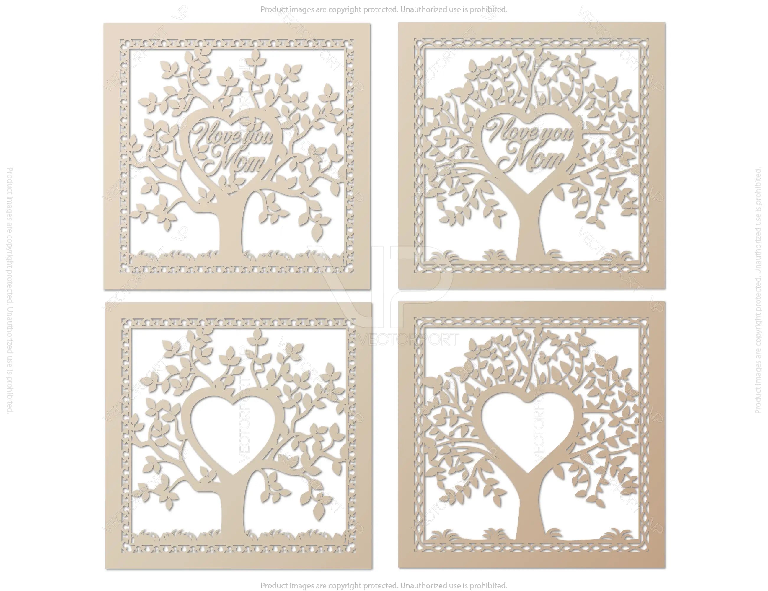 Mothers Day I love you Mom Tree Frame laser cut gift | SVG, DXF, AI |#034|