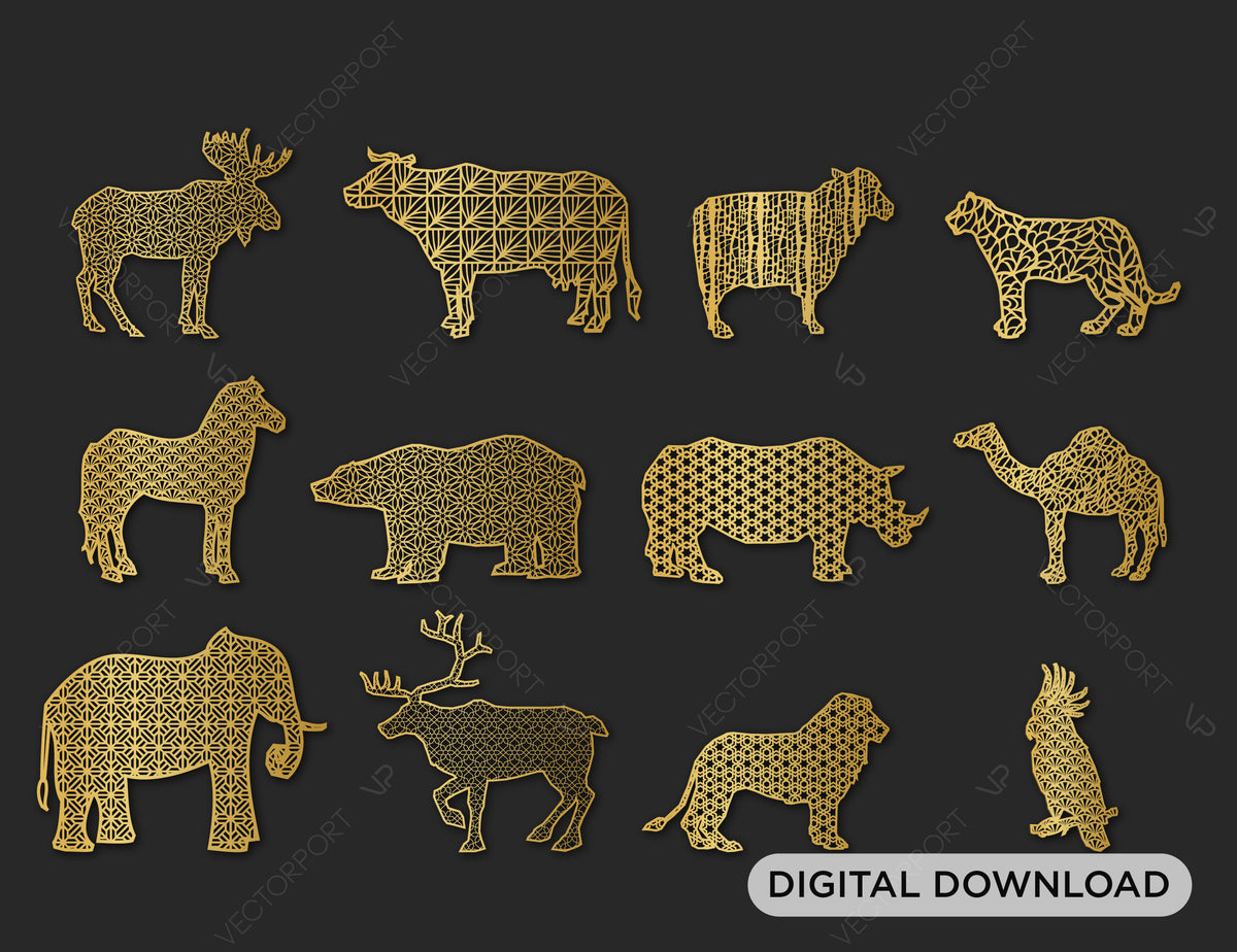 Animal silhouette mandala laser cut cnc decorative pattern | SVG, DXF, AI |#035|