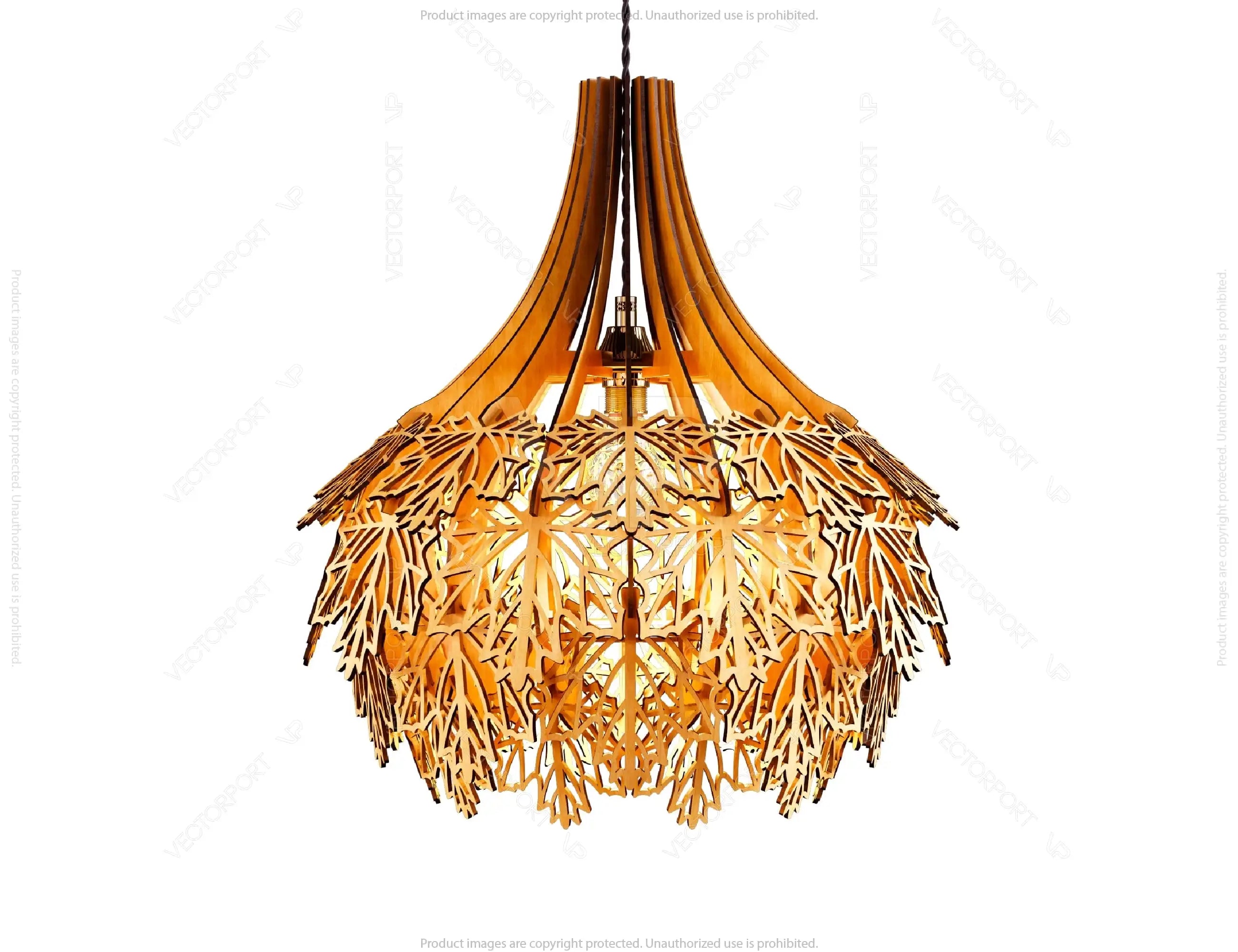 Maple leaves Hanging wooden chandelier lamp shade Pendant light template svg laser cut plywood Cut Files |#U036|