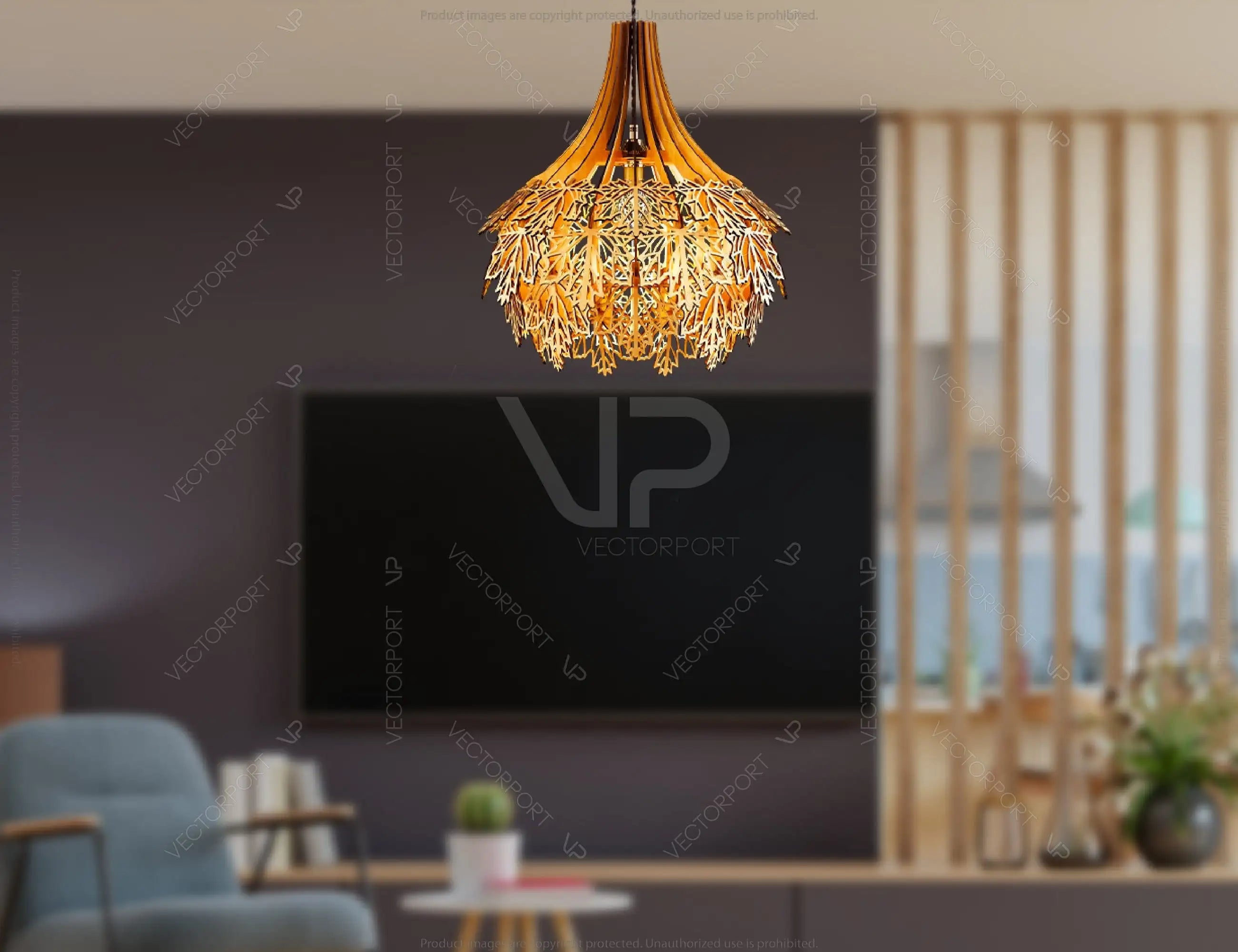 Maple leaves Hanging wooden chandelier lamp shade Pendant light template svg laser cut plywood Cut Files |#U036|