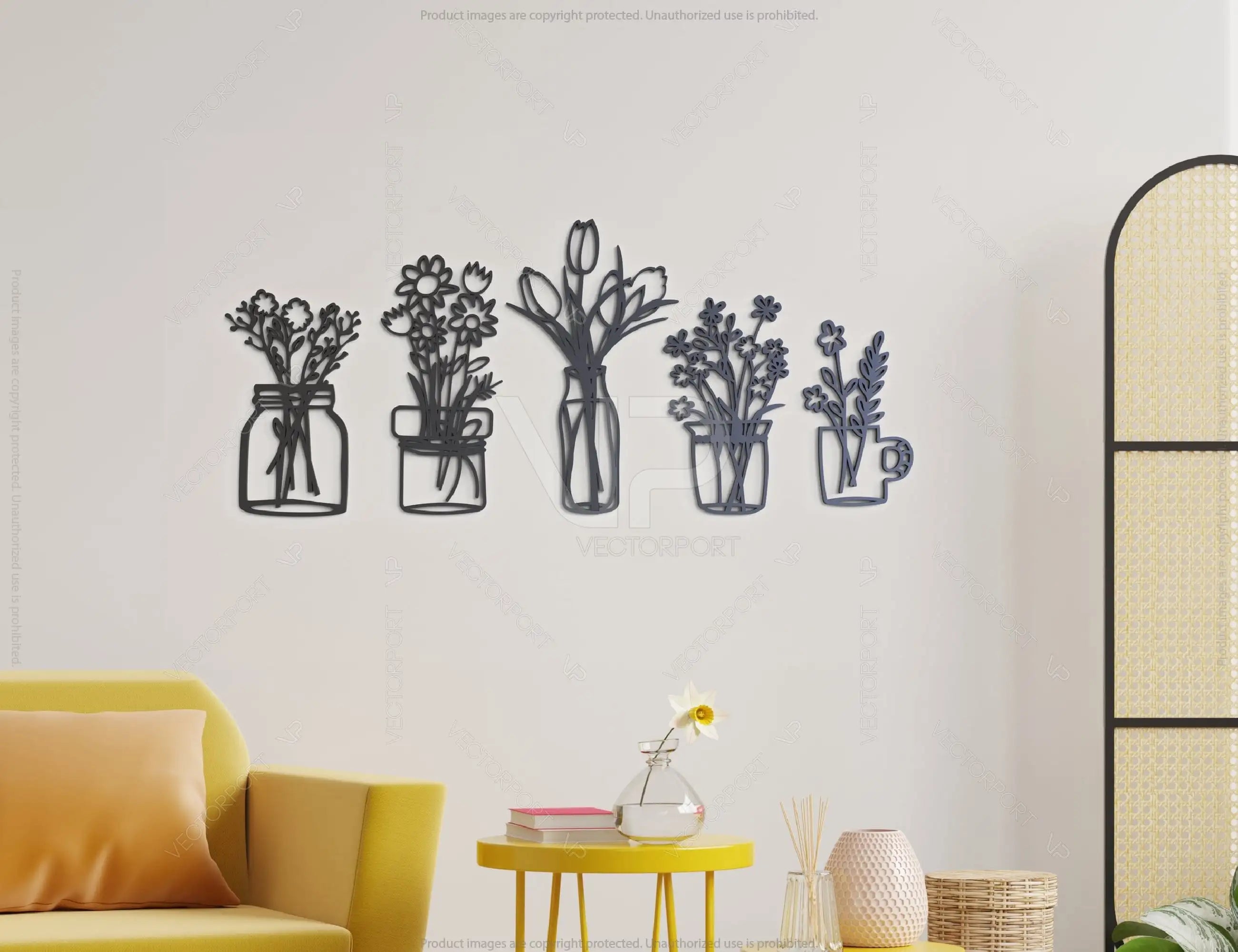 Home office Laser Cut Metal Flower Pot Wall Art Plant Decor Metal |#U037|