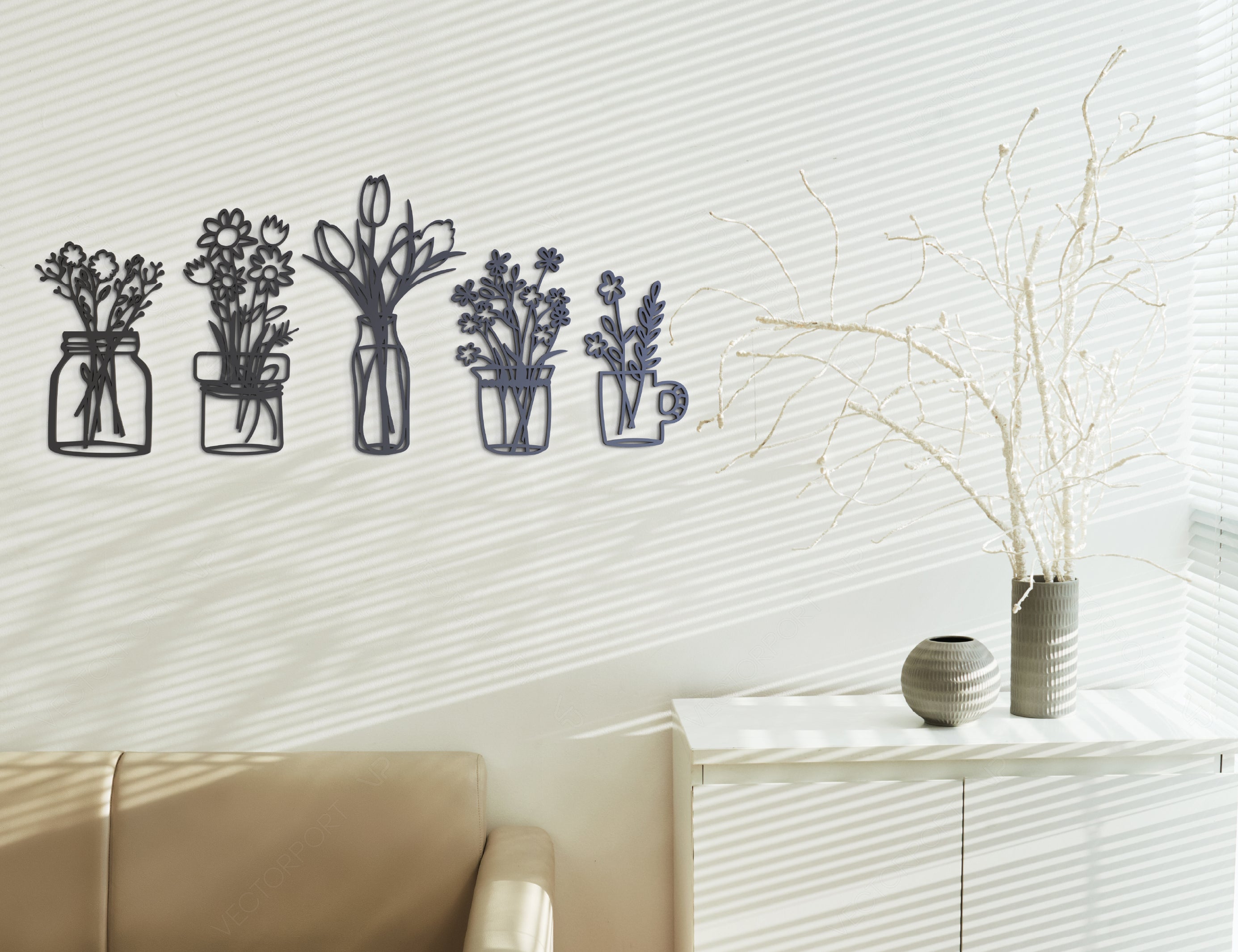 Home office Laser Cut Metal Flower Pot Wall Art Plant Decor Metal |#U037|