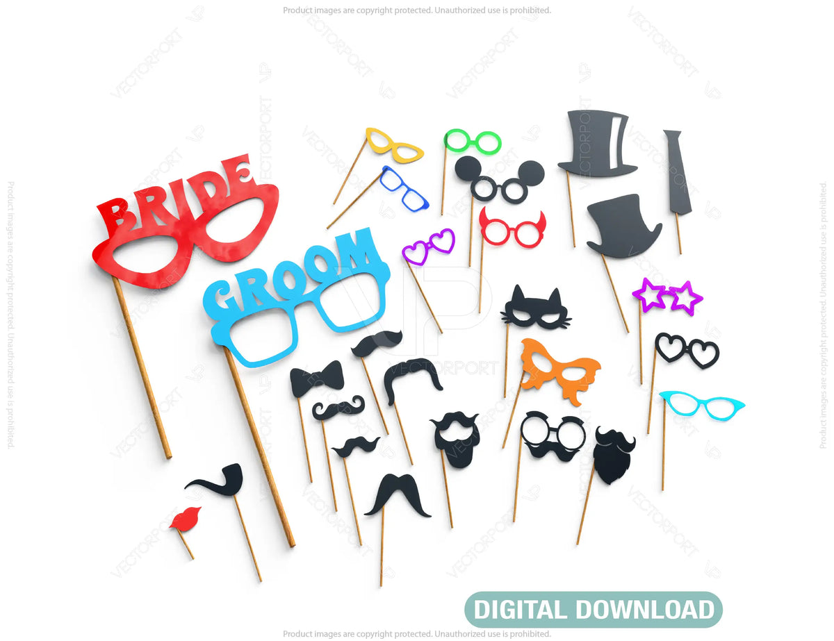 Birthday Mustache glasses and spectacles party props | SVG, DXF, AI |#038|