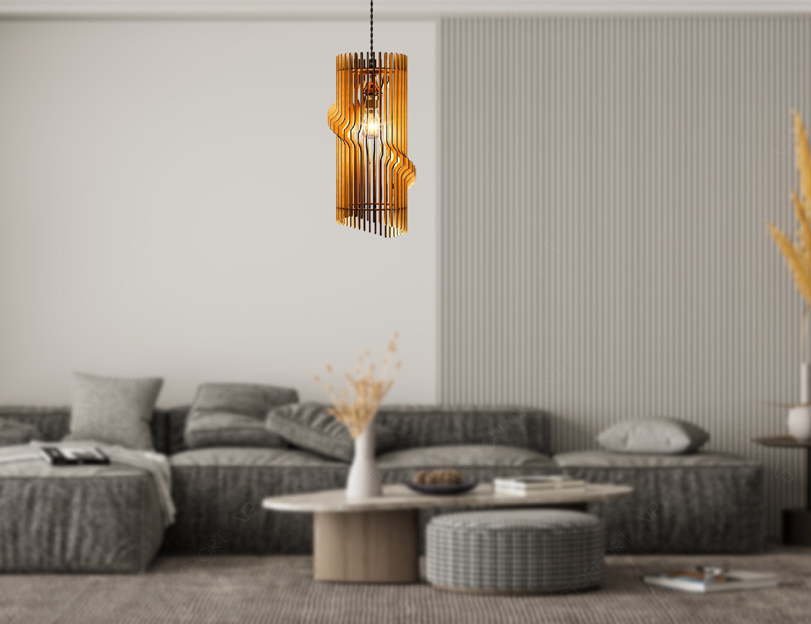Cylinder Modern Elegant Hanging wooden chandelier lamp shade Pendant light template svg laser cut plywood |#U038|