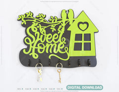 Laser Cut Key Holder Wall Mounted Decorative Hanger Love Birds Tree branch Sweet Home template plywood Cut Files |#U039|