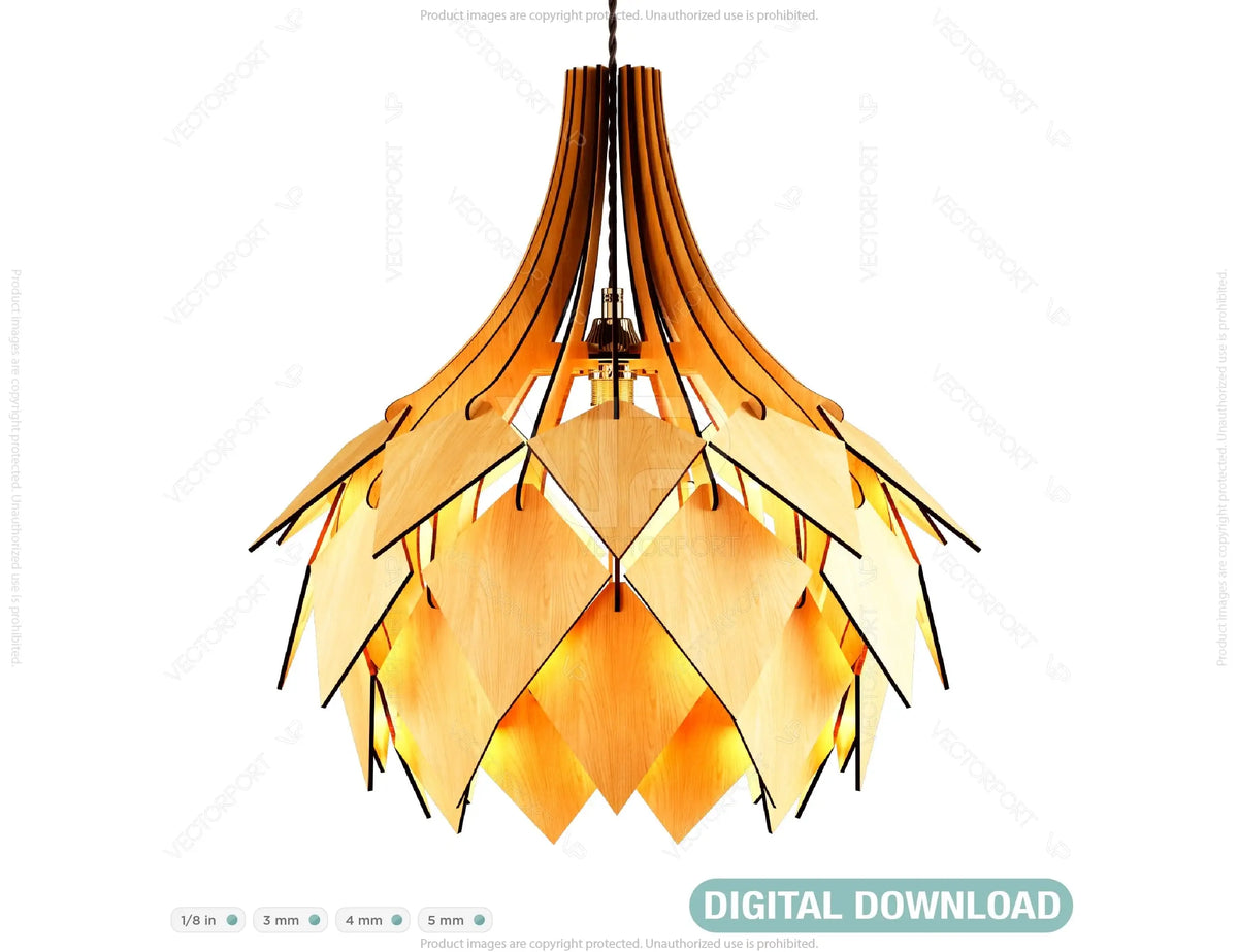 Scandinavian Pine Cone Hanging wooden chandelier lamp shade Pendant light template svg laser cut plywood Cut Files |#U041|