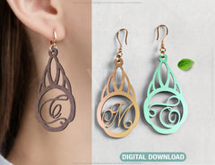 Elegant  Earrings decorative Alphabet Craft Jewelry Pendants Set laser cut | SVG, DXF, AI |#041|