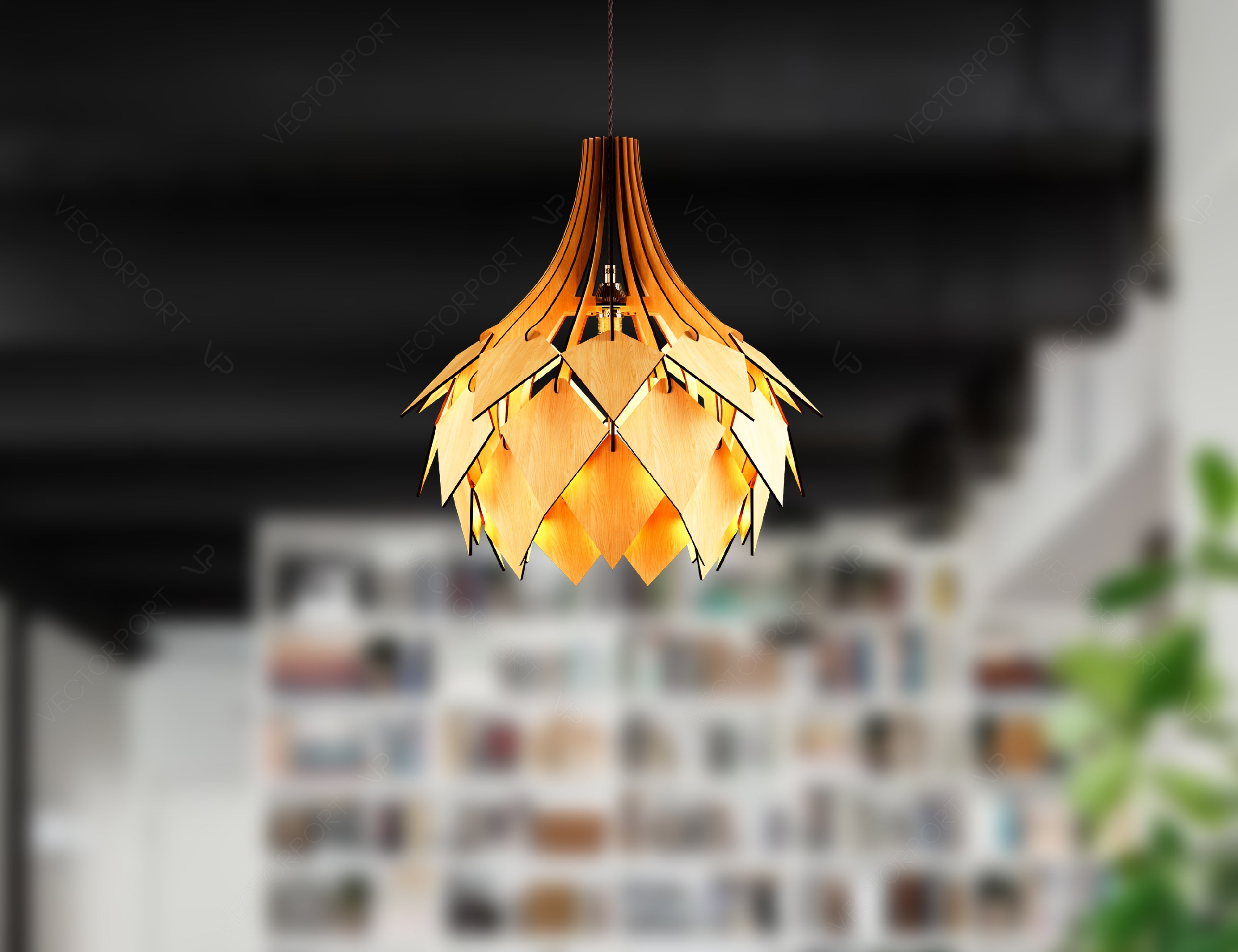 Scandinavian Pine Cone Hanging wooden chandelier lamp shade Pendant light template svg laser cut 1/8 inch plywood Cut Files |#U041|