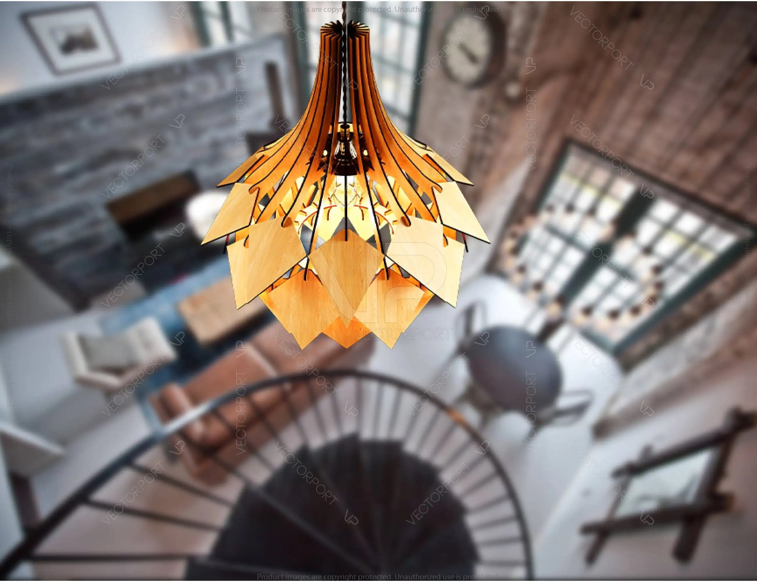 Scandinavian Pine Cone Hanging wooden chandelier lamp shade Pendant light template svg laser cut plywood Cut Files |#U041|