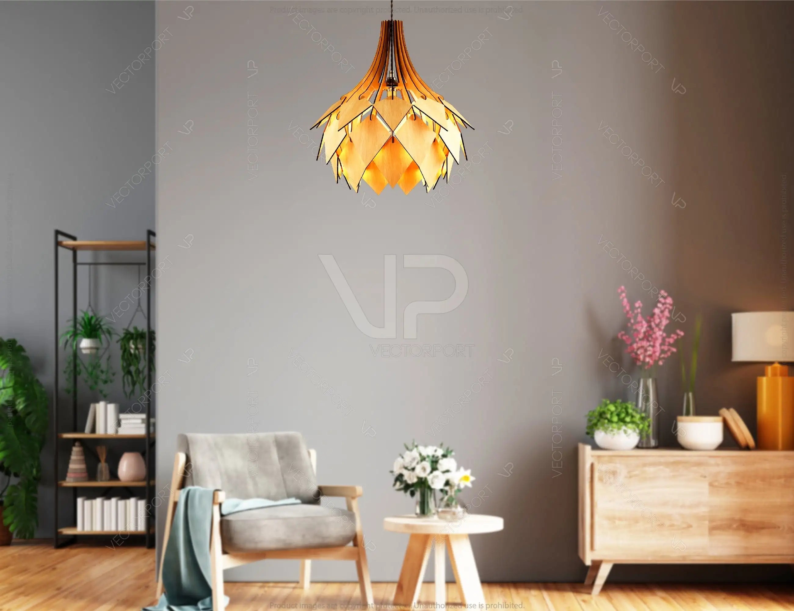 Scandinavian Pine Cone Hanging wooden chandelier lamp shade Pendant light template svg laser cut plywood Cut Files |#U041|