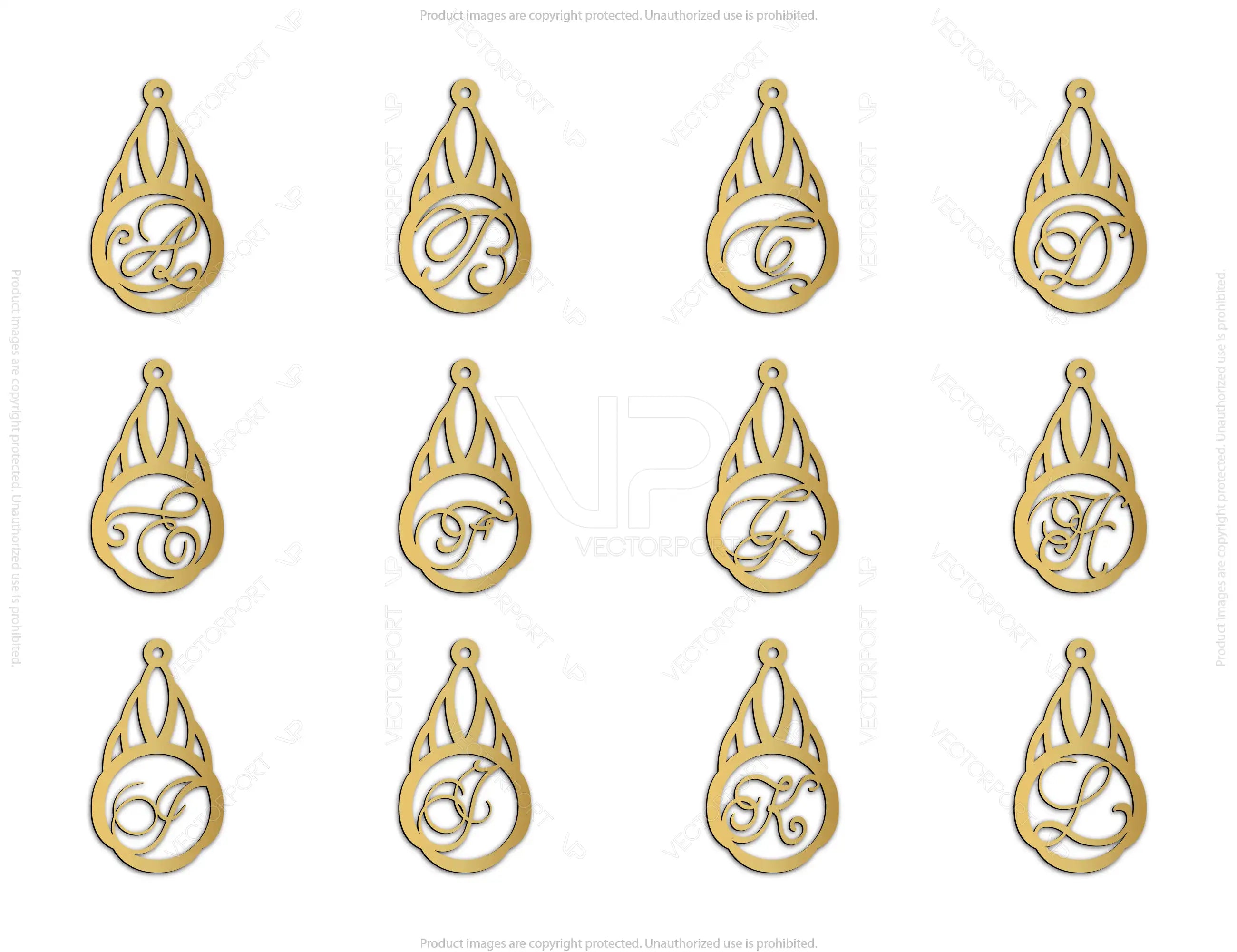 Elegant  Earrings decorative Alphabet Craft Jewelry Pendants Set laser cut | SVG, DXF, AI |#041|