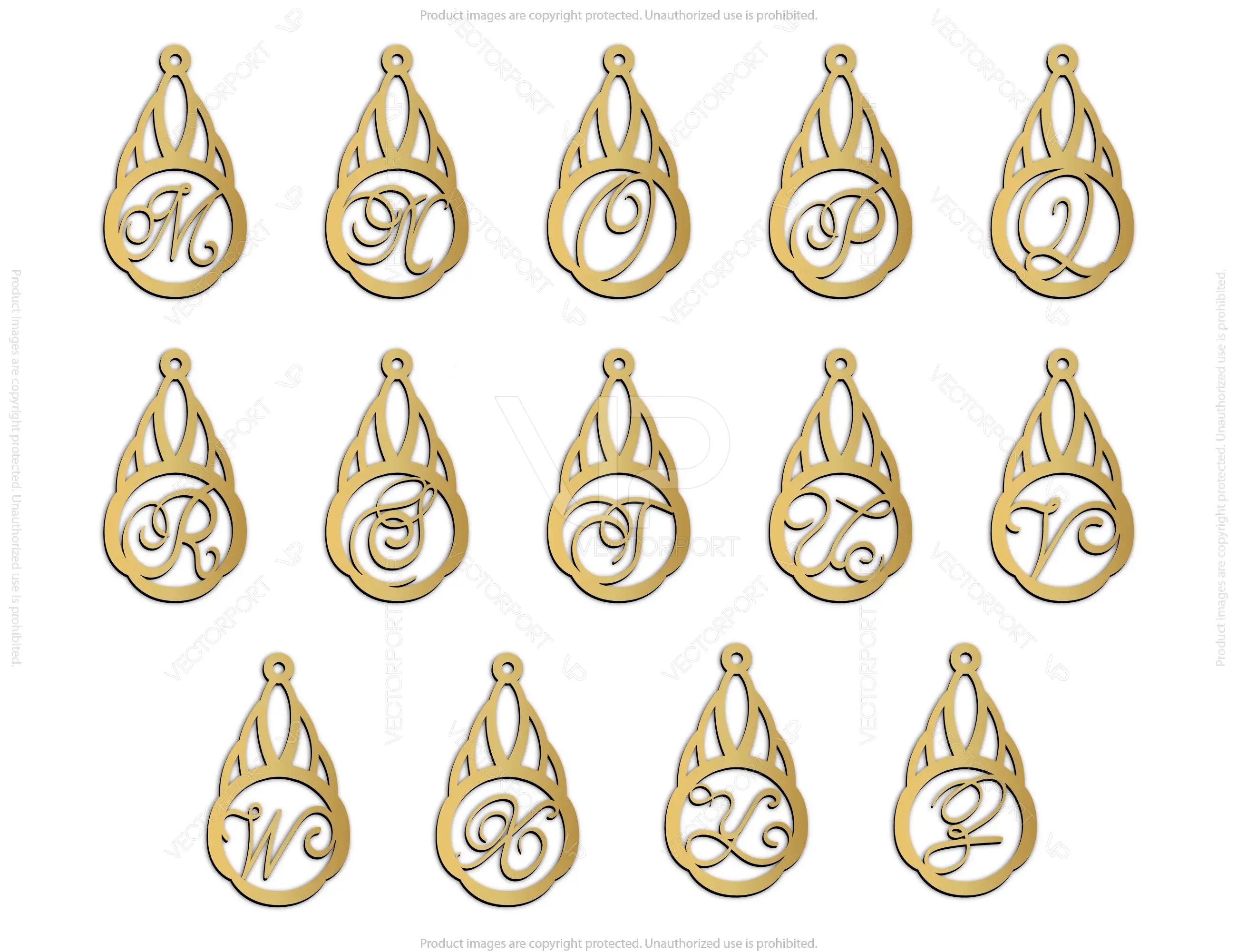 Elegant  Earrings decorative Alphabet Craft Jewelry Pendants Set laser cut | SVG, DXF, AI |#041|