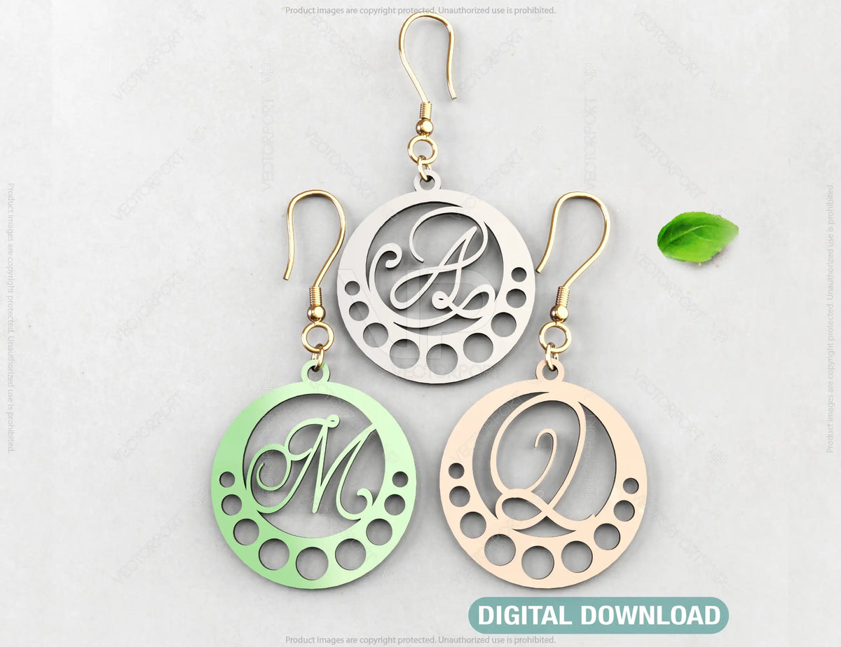 Elegant  Earrings decorative Alphabet Craft Jewelry Pendants Set laser cut | SVG, DXF, AI |#042|