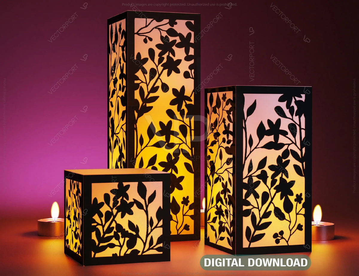 Papercut Floral Lantern Candle Holder SVG Laser Cut Lamp Tea light template Files |#U042|