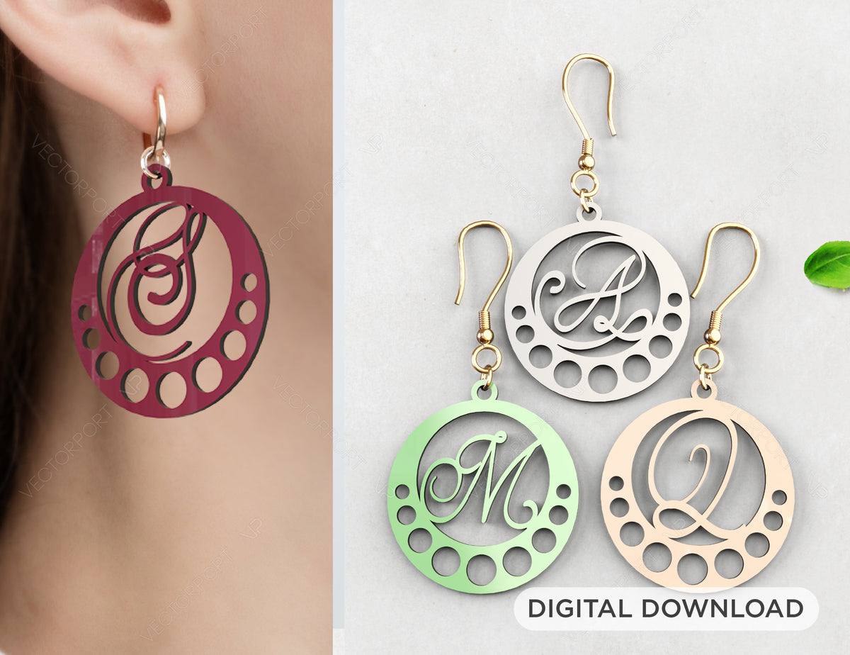 Elegant  Earrings decorative Alphabet Craft Jewelry Pendants Set laser cut | SVG, DXF, AI |#042|