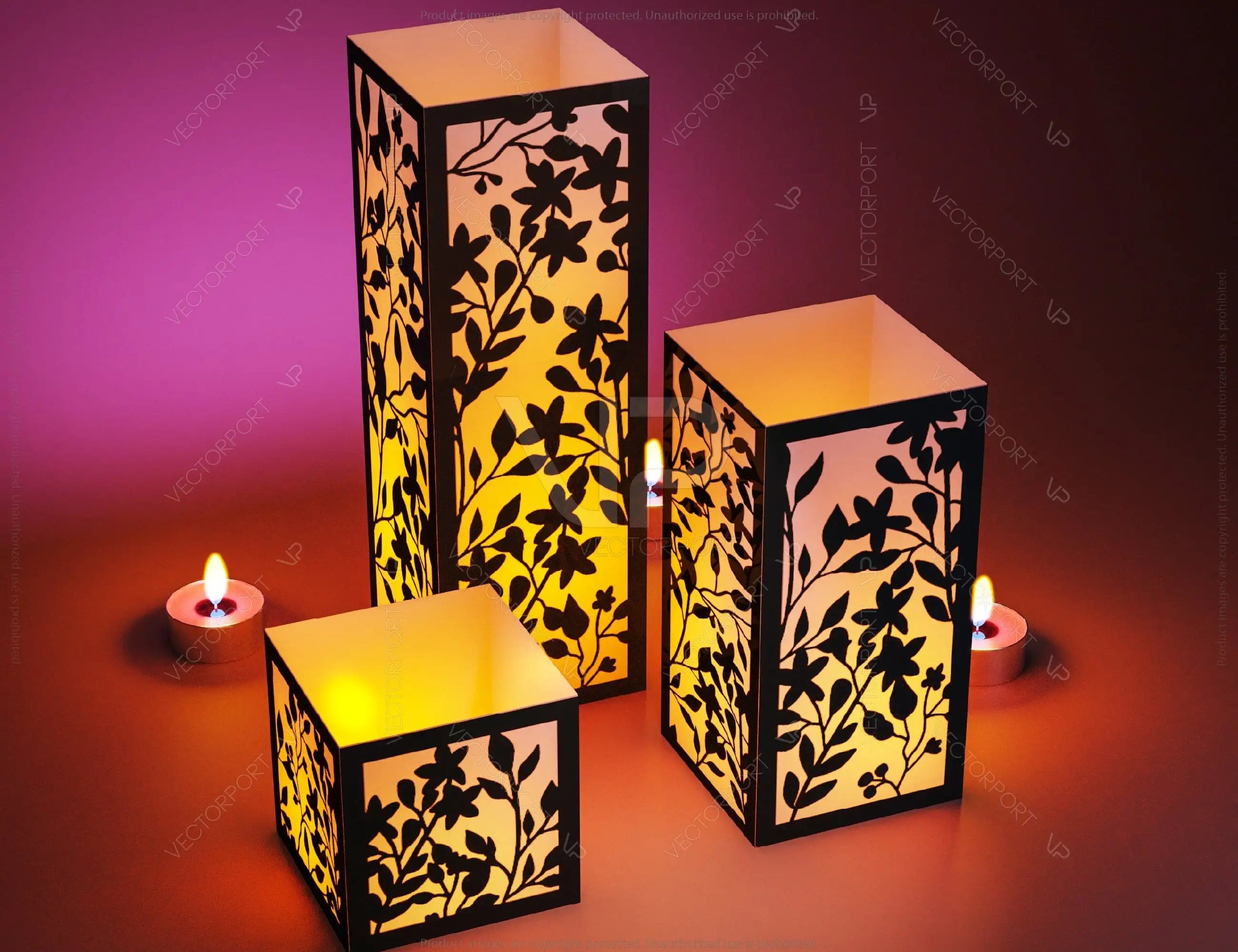 Papercut Floral Lantern Candle Holder SVG Laser Cut Lamp Tea light template Files |#U042|