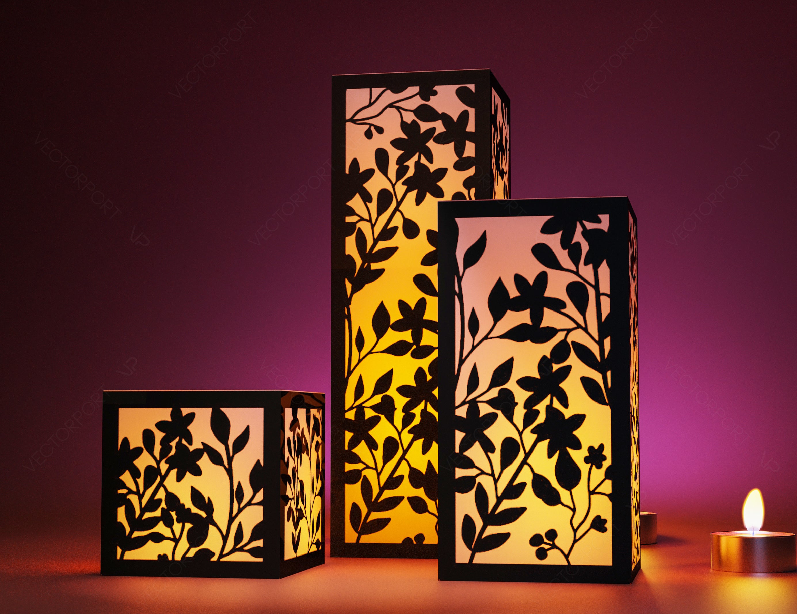 Papercut Floral Lantern Candle Holder SVG Laser Cut Lamp Tea light template Files |#U042|