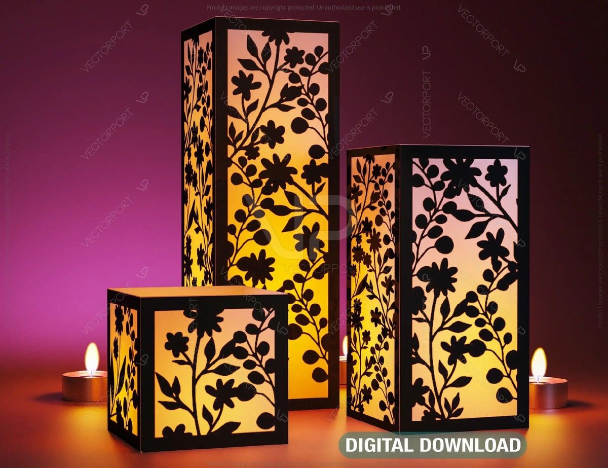 Papercut Floral Lantern Candle Holder SVG Laser Cut Lamp Tea light template Files |#U043|