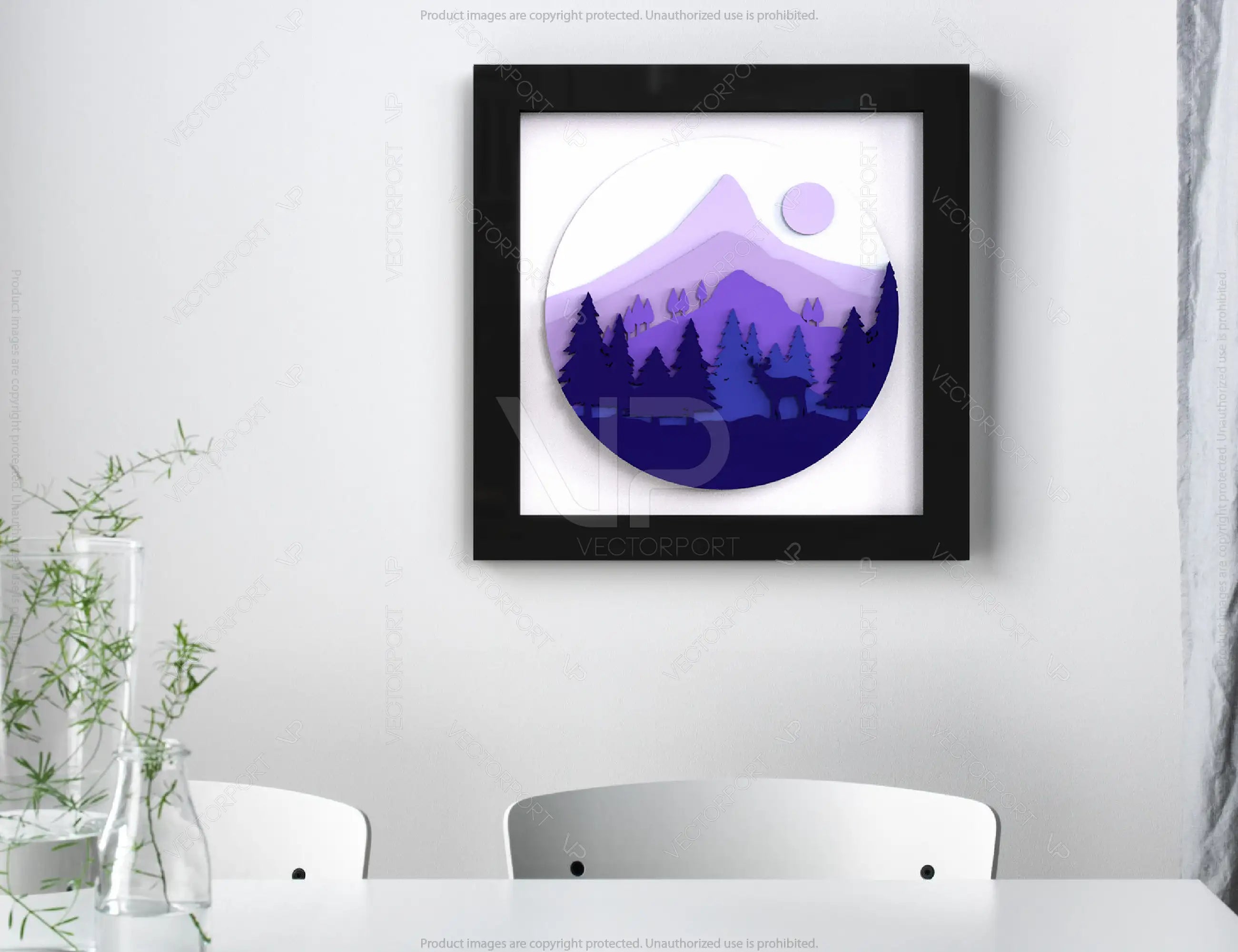 Mountains landscape multilayer shadow box Painting Frame Wall Decoration | SVG, DXF, AI |#043|