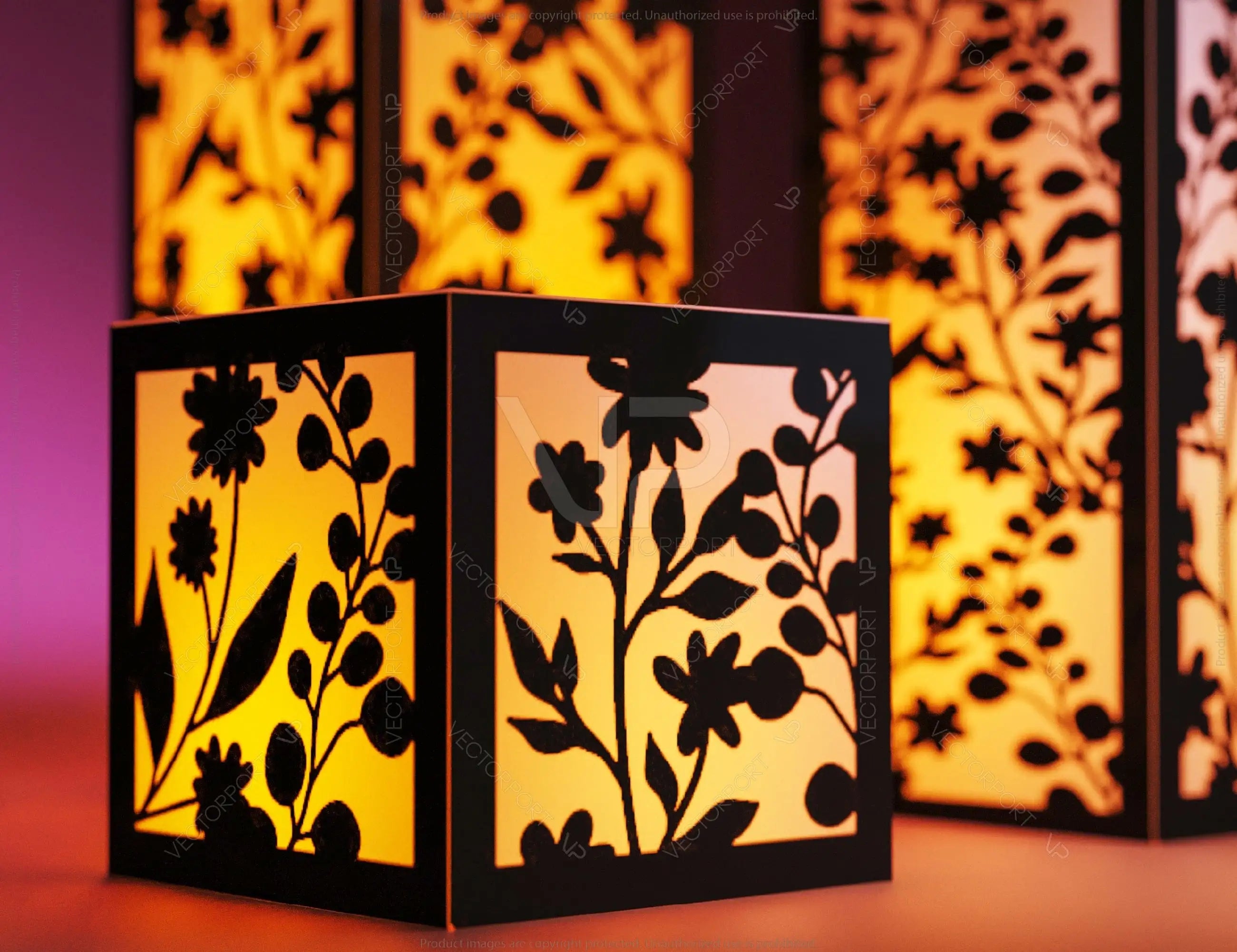 Papercut Floral Lantern Candle Holder SVG Laser Cut Lamp Tea light template Files |#U043|