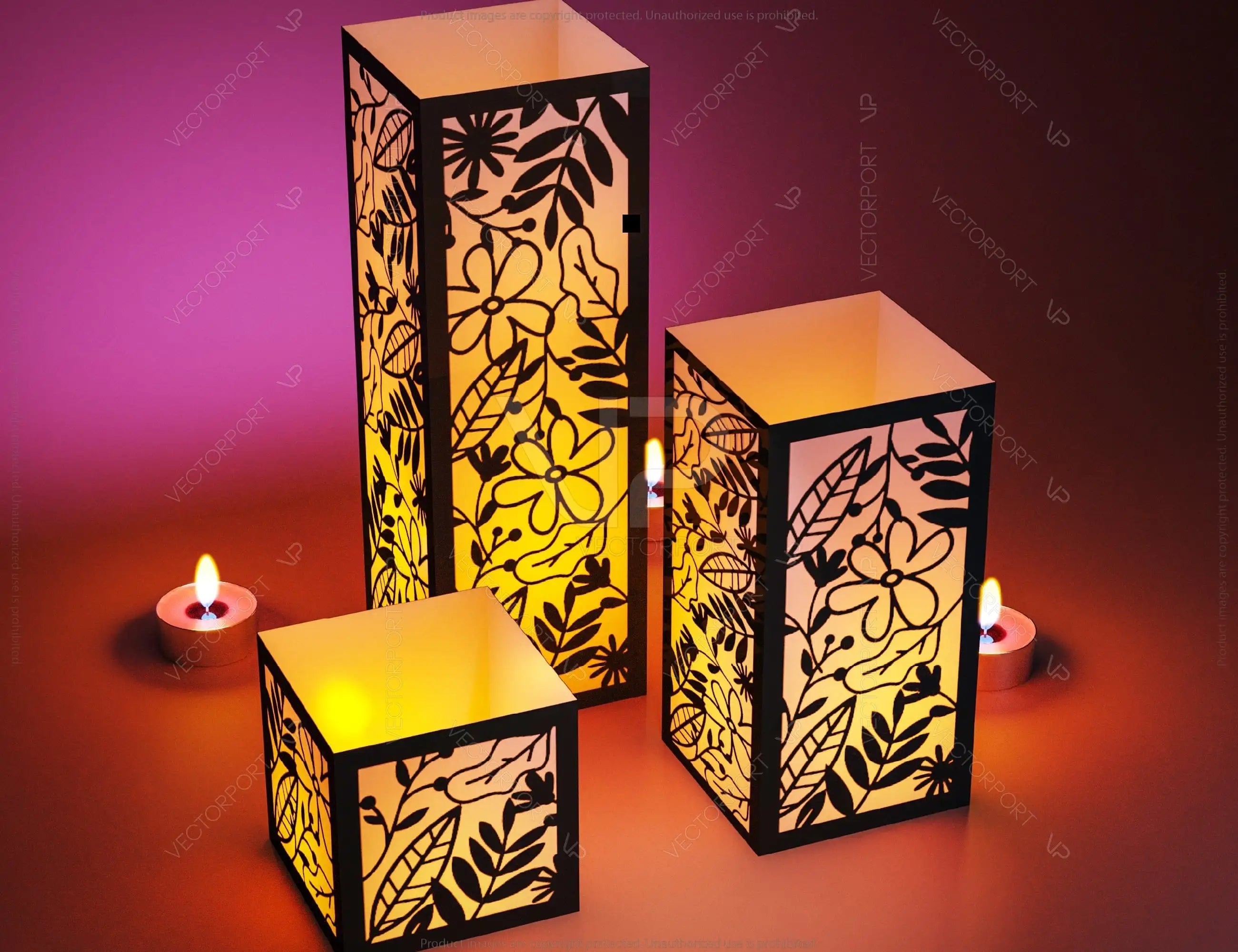 Papercut Floral Lantern Candle Holder SVG Laser Cut Lamp Tea light template Files |#U044|