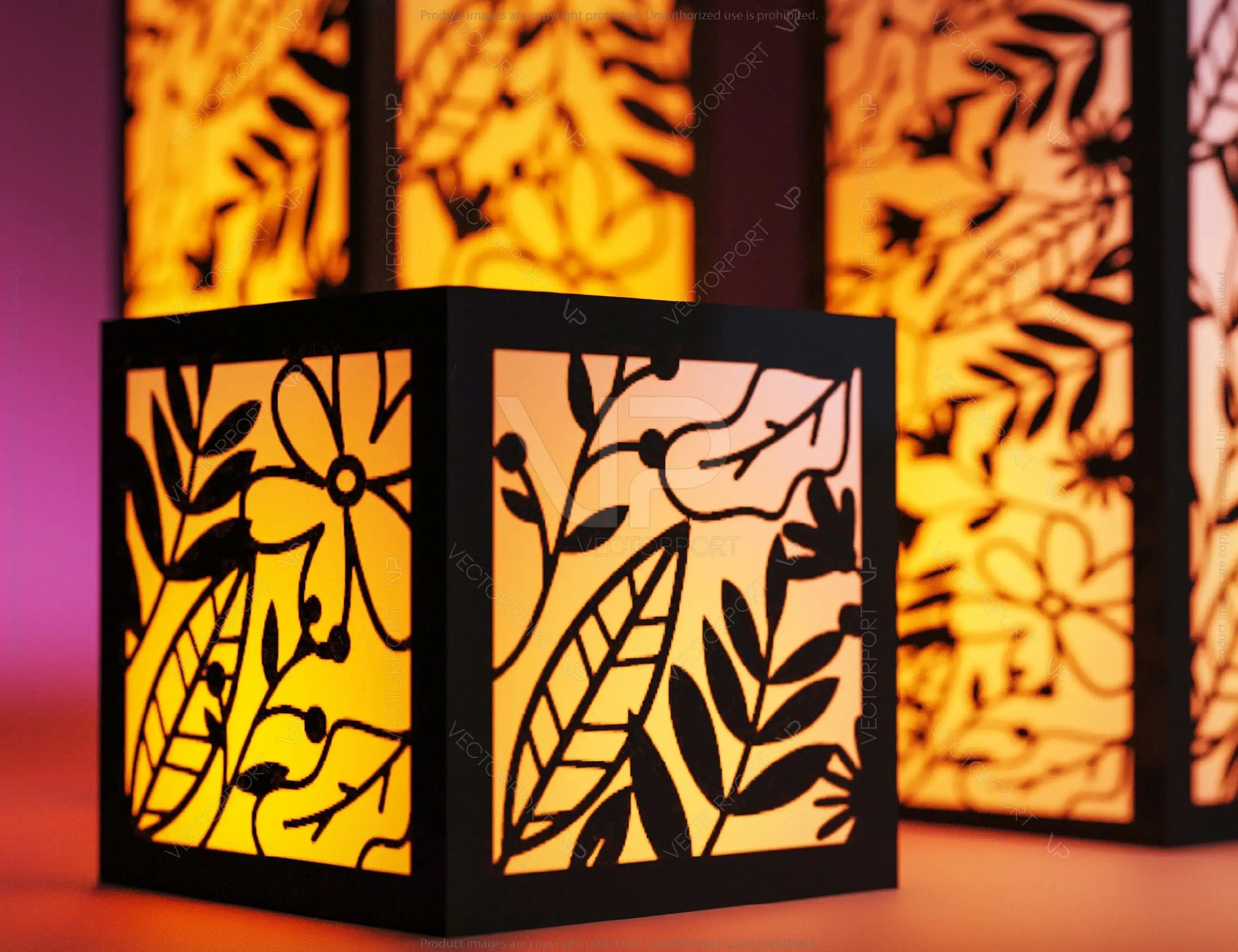 Papercut Floral Lantern Candle Holder SVG Laser Cut Lamp Tea light template Files |#U044|