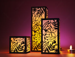 Papercut Floral Lantern Candle Holder SVG Laser Cut Lamp Tea light template Files |#U044|