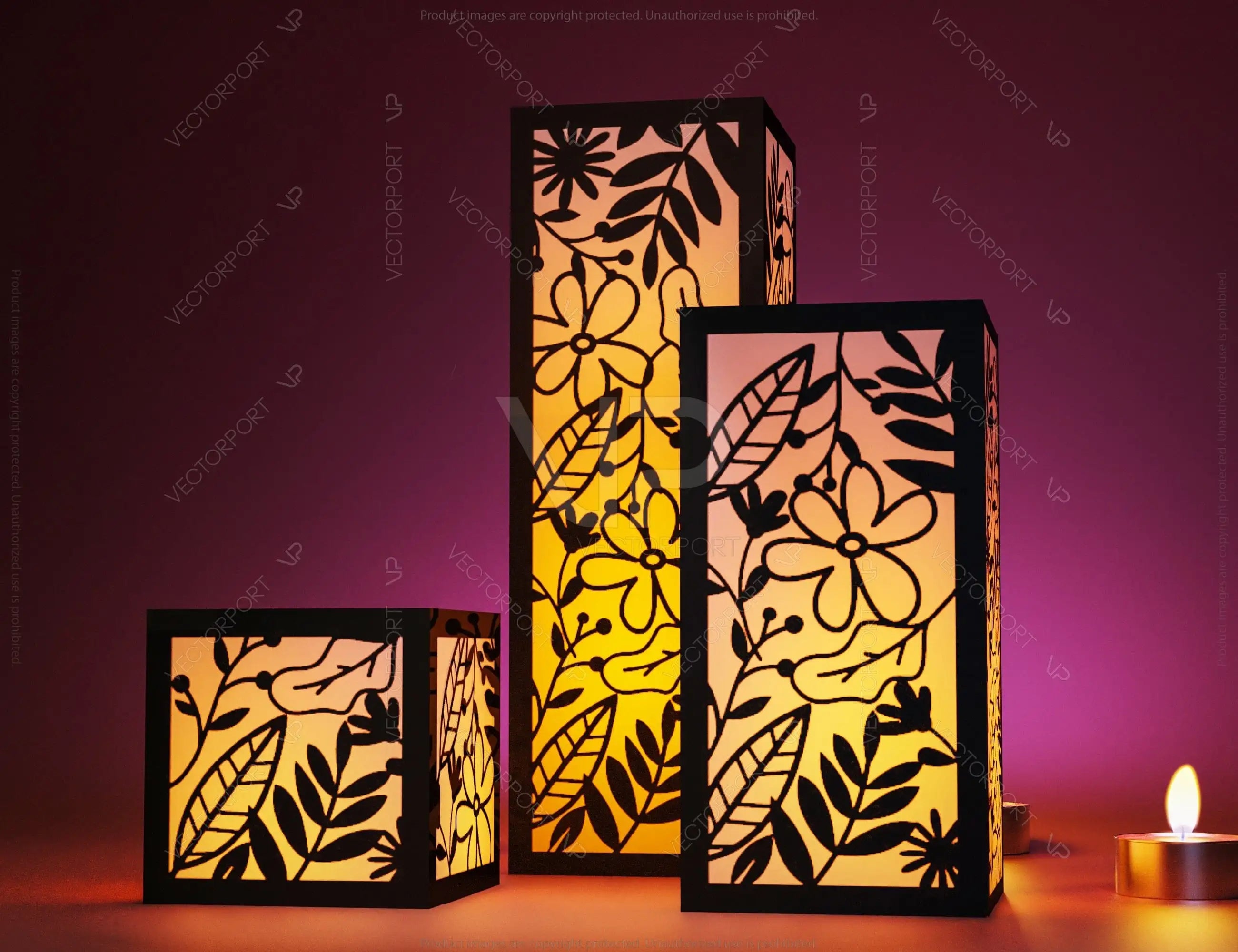 Papercut Floral Lantern Candle Holder SVG Laser Cut Lamp Tea light template Files |#U044|