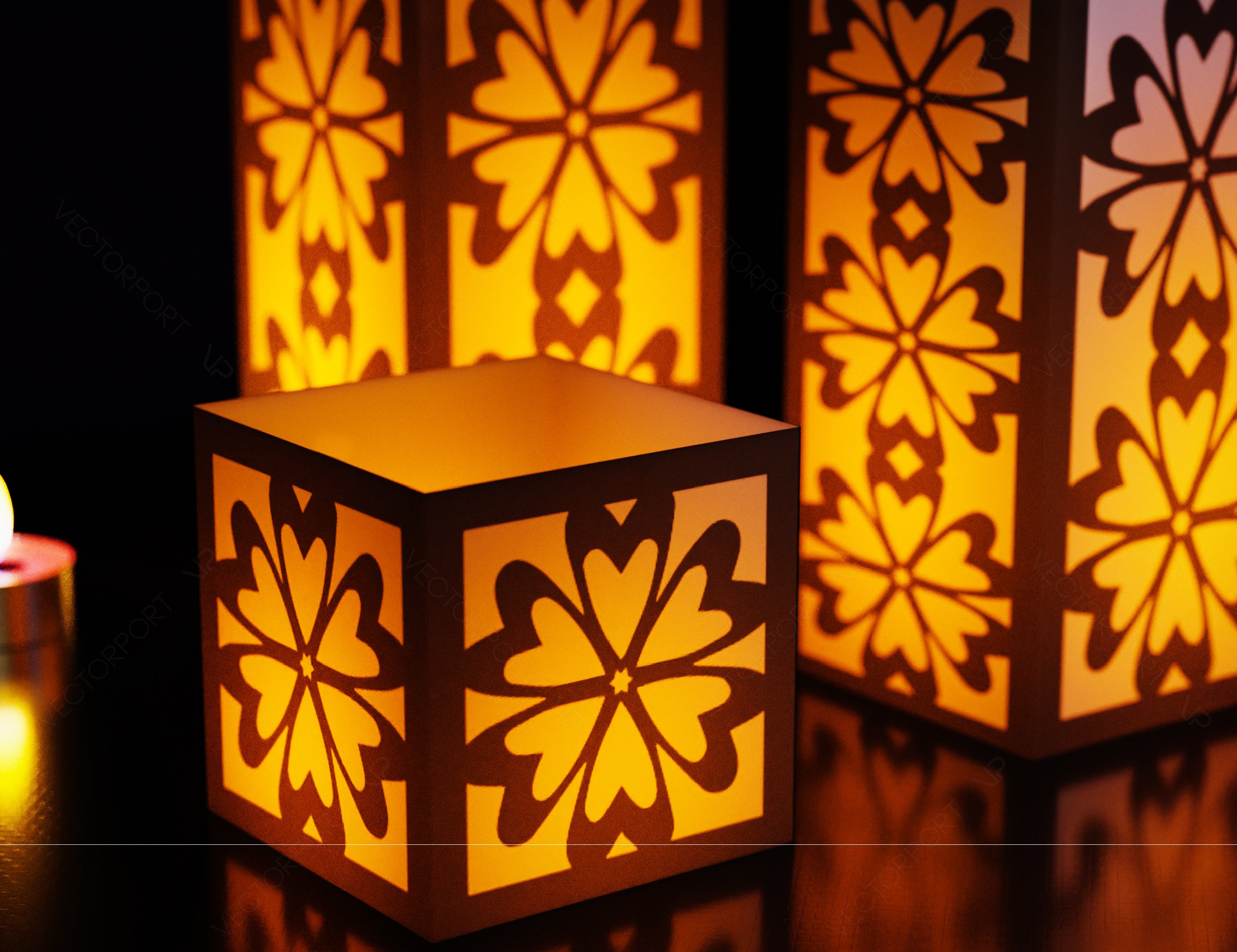 Papercut Floral Lantern Candle Holder SVG Laser Cut Lamp Tea light template Files |#U045|