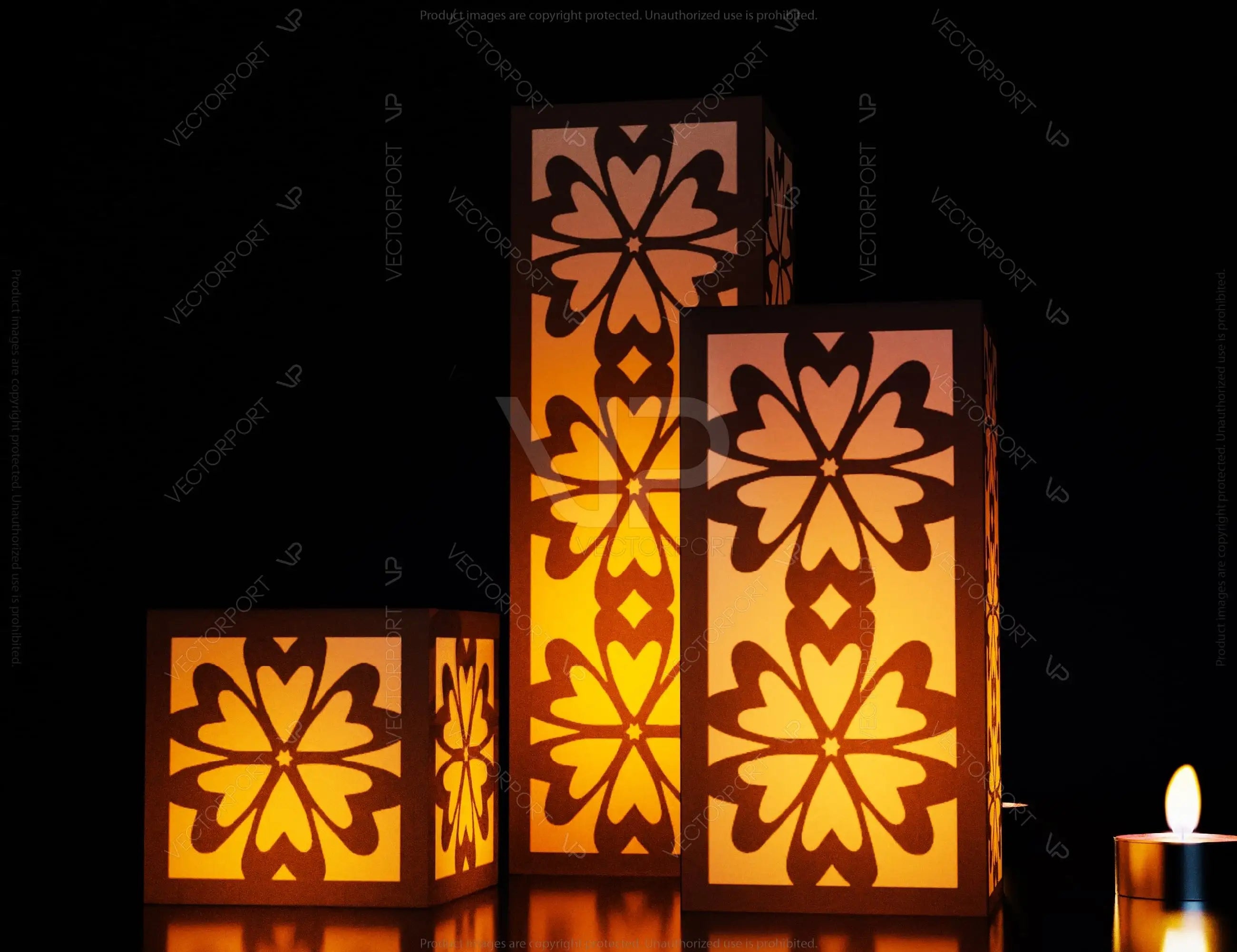 Papercut Floral Lantern Candle Holder SVG Laser Cut Lamp Tea light template Files |#U045|