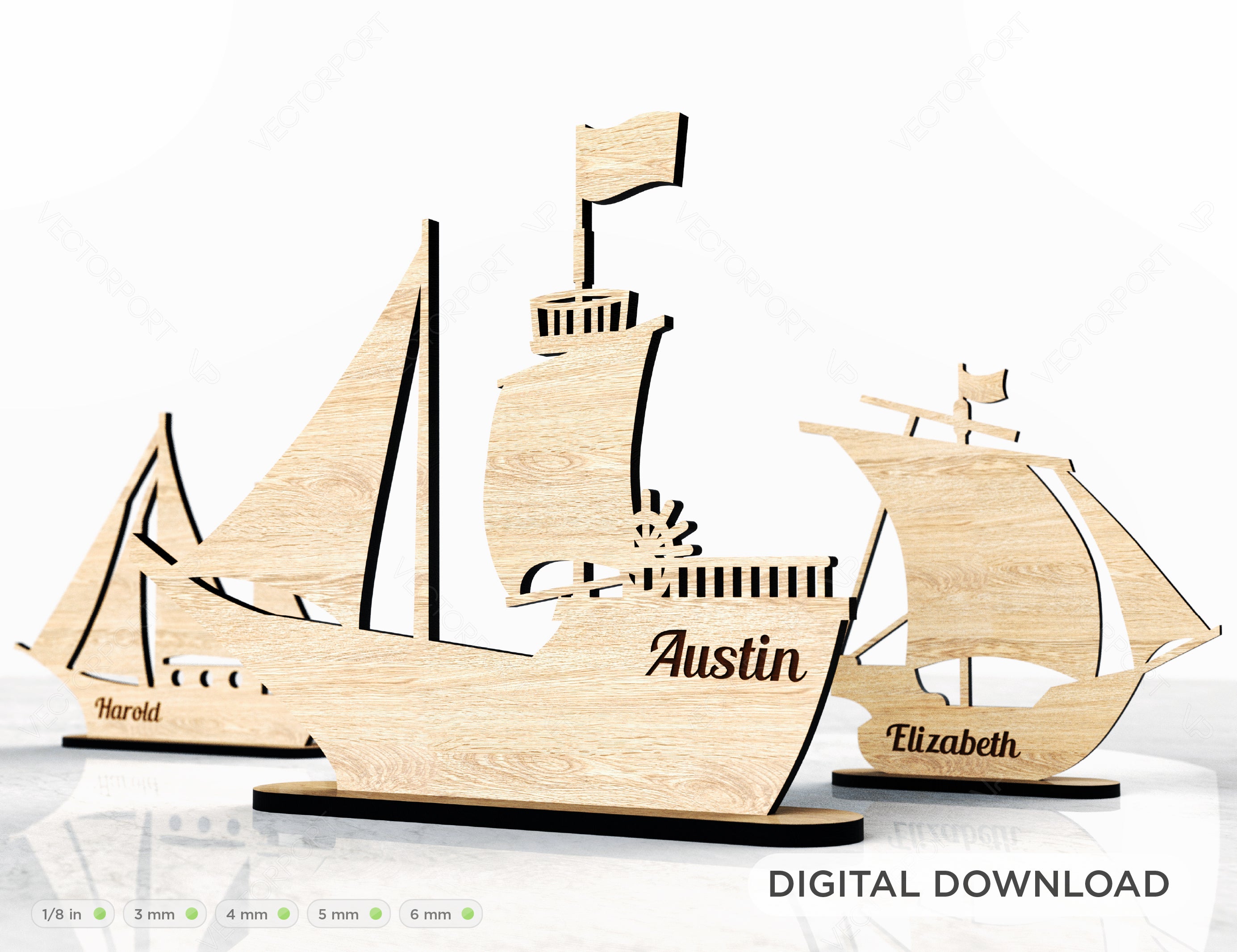 Sailing Ship Laser Cut Table Decor Vector Personalized | SVG, DXF, AI |#046|