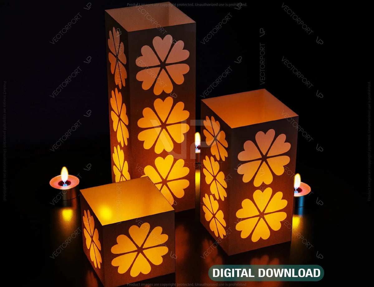 Papercut Floral Lantern Candle Holder SVG Laser Cut Lamp Tea light template Files |#U046|