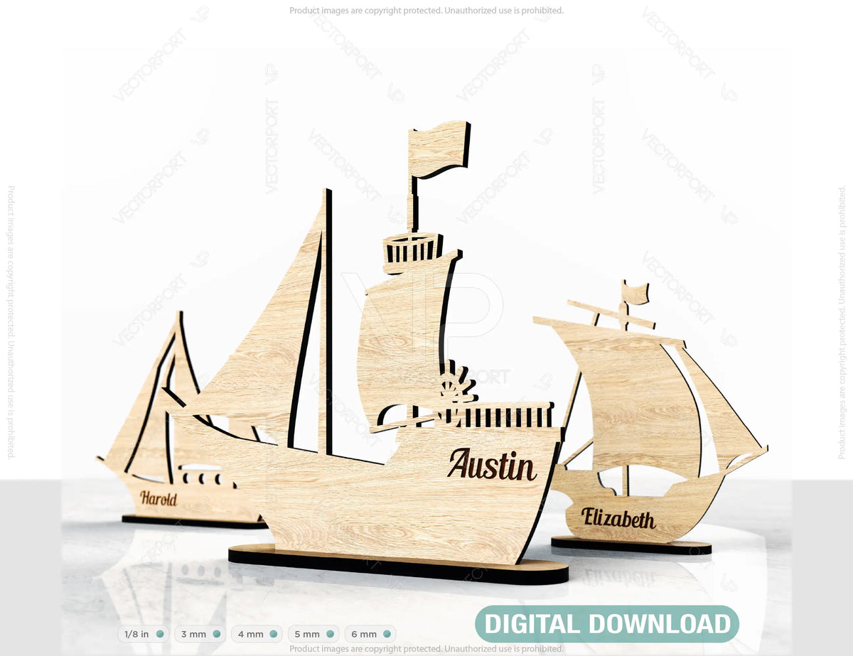 Sailing Ship Personalized  Laser Cut Table Decor Vector | SVG, DXF, AI |#046|