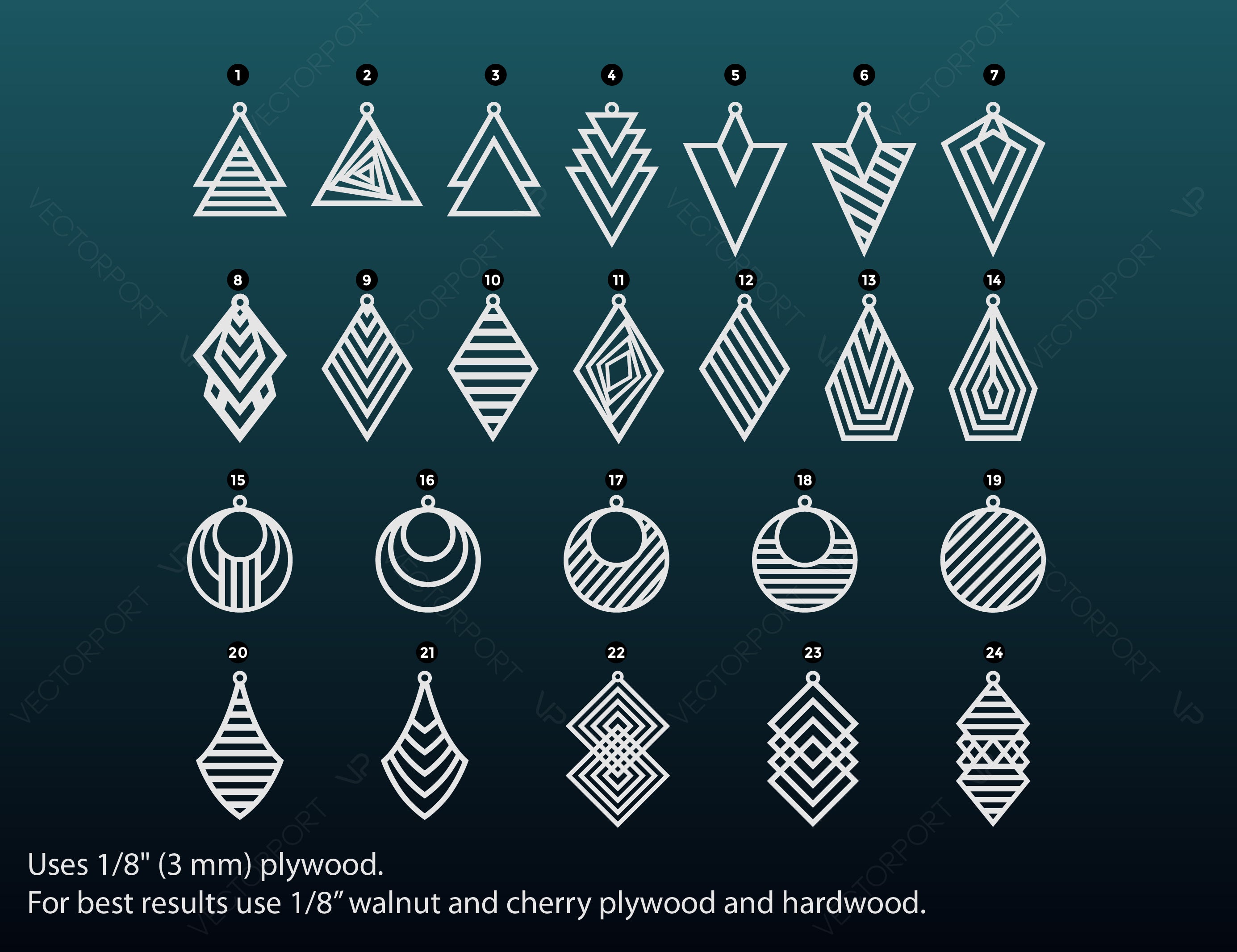 Elegant Geometric Earrings decorative Craft Jewelry Pendants Set laser cut | SVG, DXF, AI |#047|