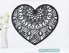 Modern doodle heart shape mandala art design 25 different | SVG, DXF, AI |#049|