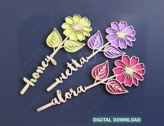 Rose Laser Personalized Cut Out Art Valentine Day Acrylic wood Flower with name editable Cut Files |#U051|