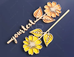 Rose Laser Personalized Cut Out Art Valentine Day Acrylic wood Flower with name editable Cut Files |#U051|