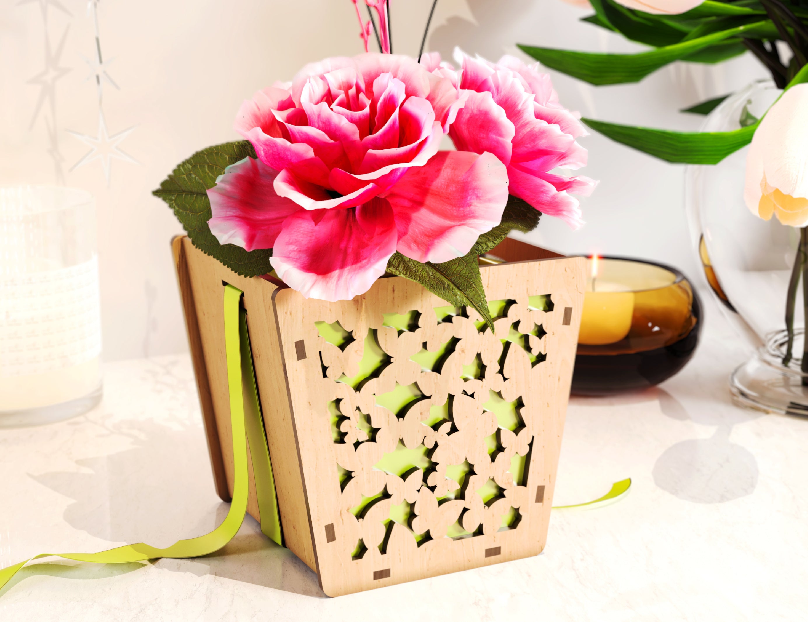 Flower Box Laser cut Gift box Envelope Home Décor Decorative Wedding Card Box Decoration Wooden Case Invitation Box SVG |#U057|