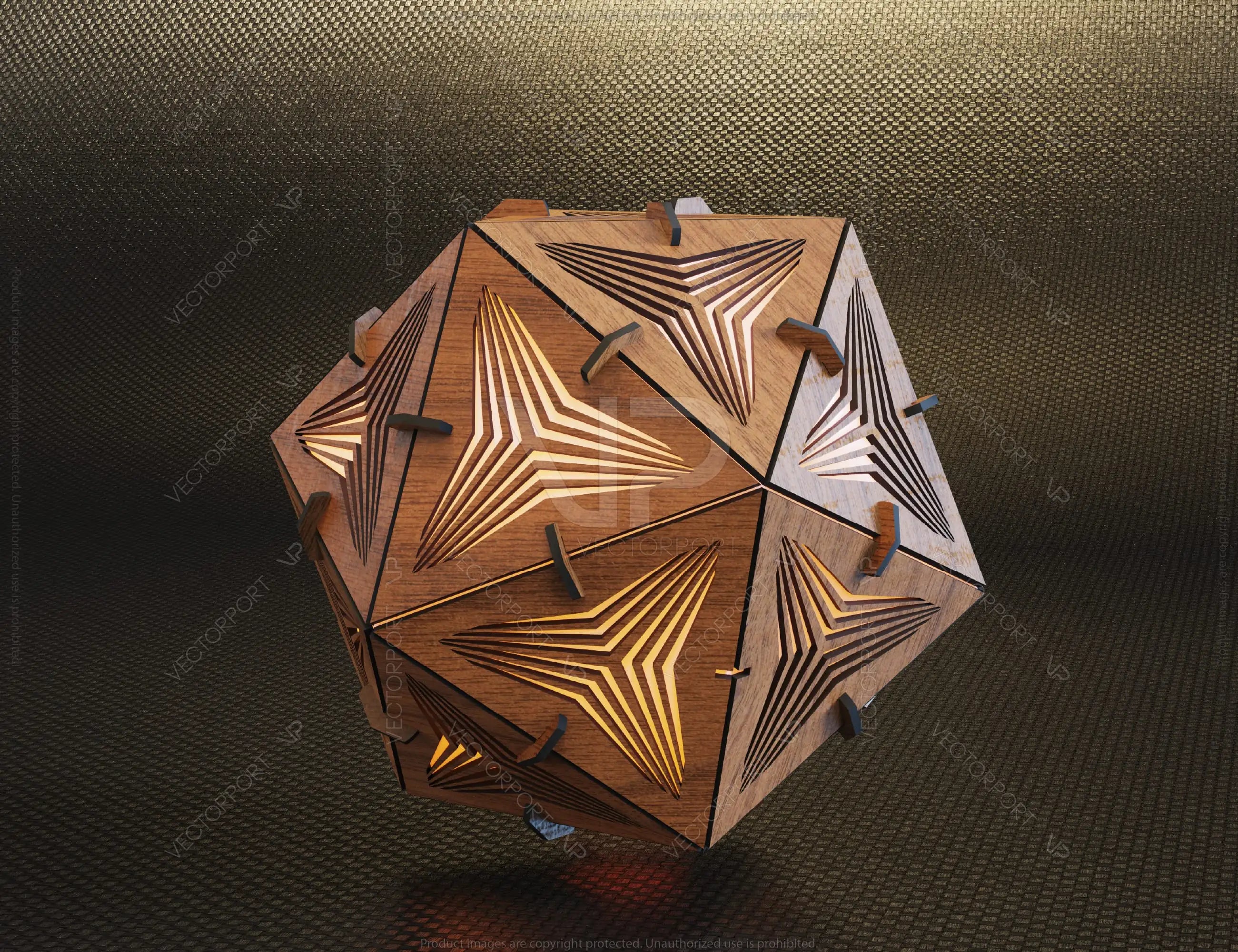 Icosahedron 4 different lasercut wood triangle shadow lamp Tea light Lantern Votive Gift | SVG, DXF, AI |#060|