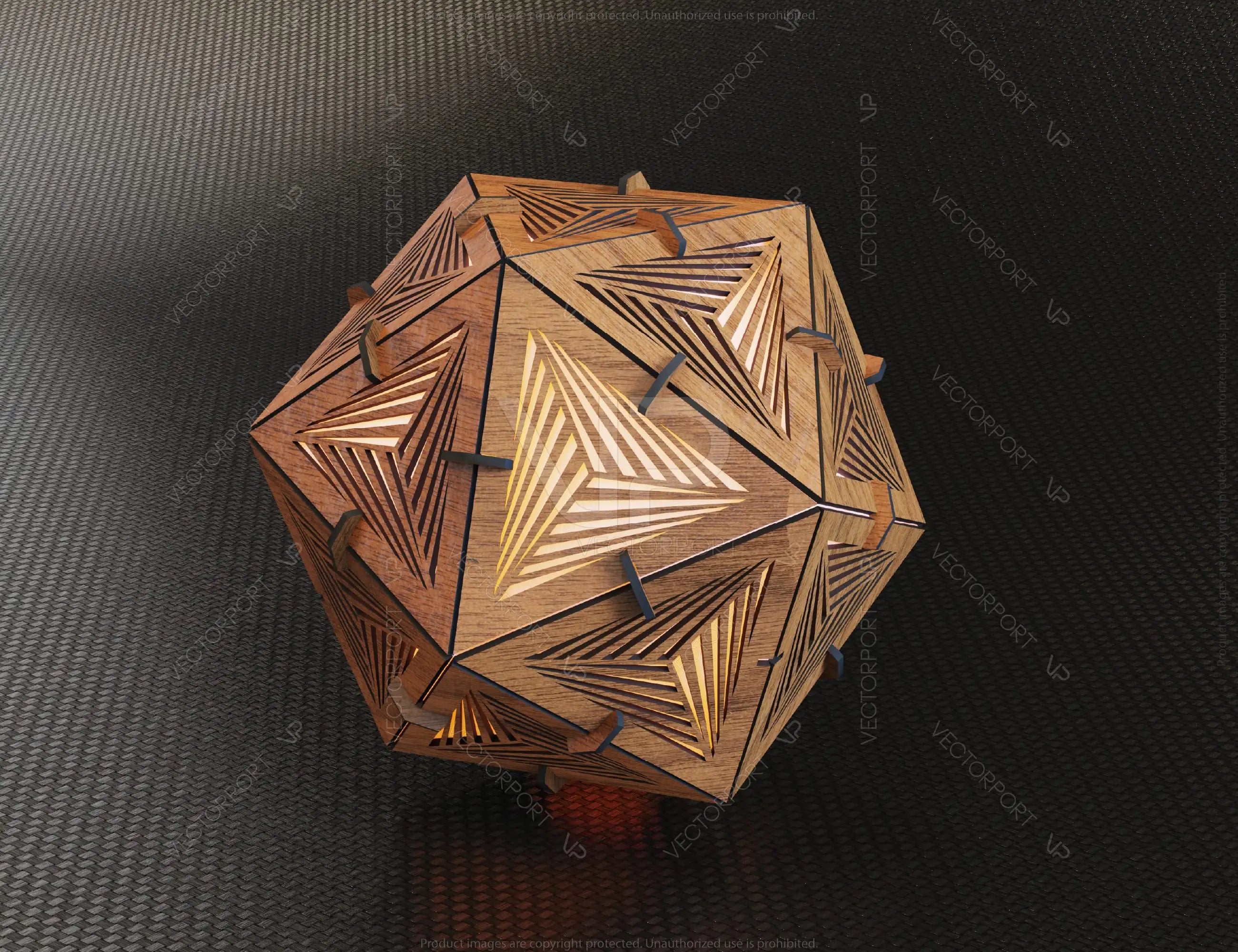 Icosahedron 4 different lasercut wood triangle shadow lamp Tea light Lantern Votive Gift | SVG, DXF, AI |#060|