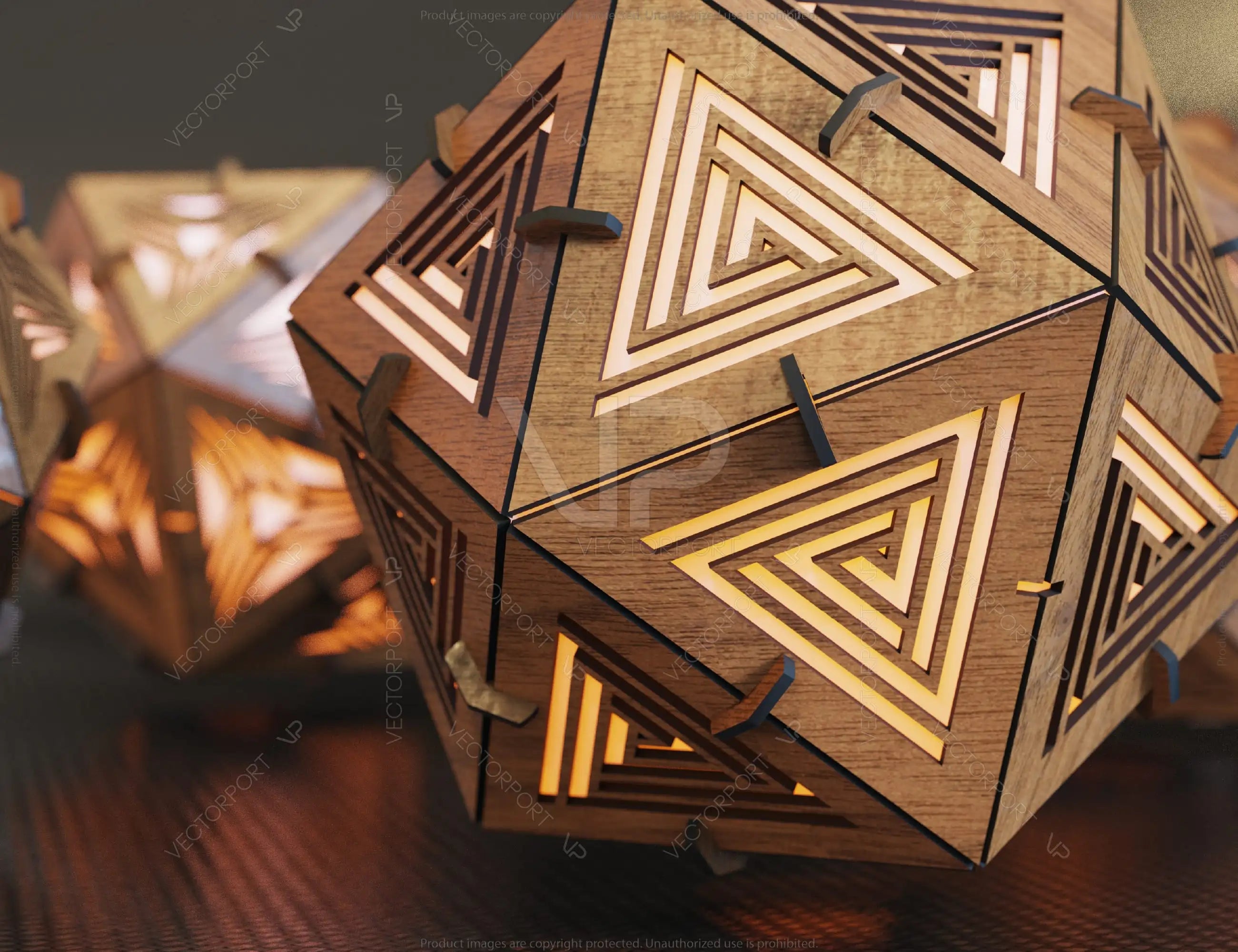 Icosahedron 4 different lasercut wood triangle shadow lamp Tea light Lantern Votive Gift | SVG, DXF, AI |#060|