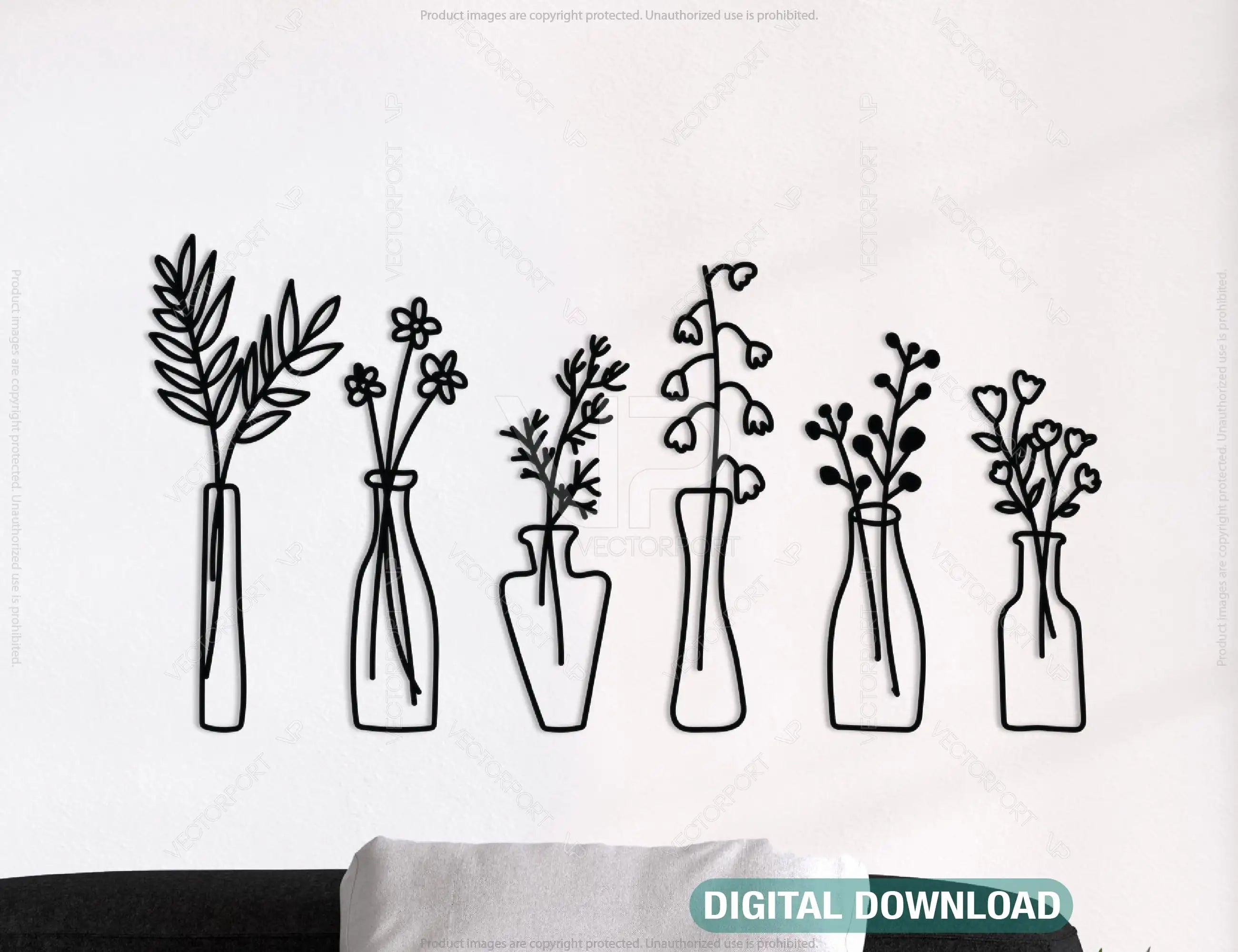 Plant Wall Decor Metal Flower Pot Laser Cut | SVG, DXF, AI |#062|